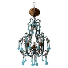Blue Opaline Drops Beaded Chandelier, circa 1920