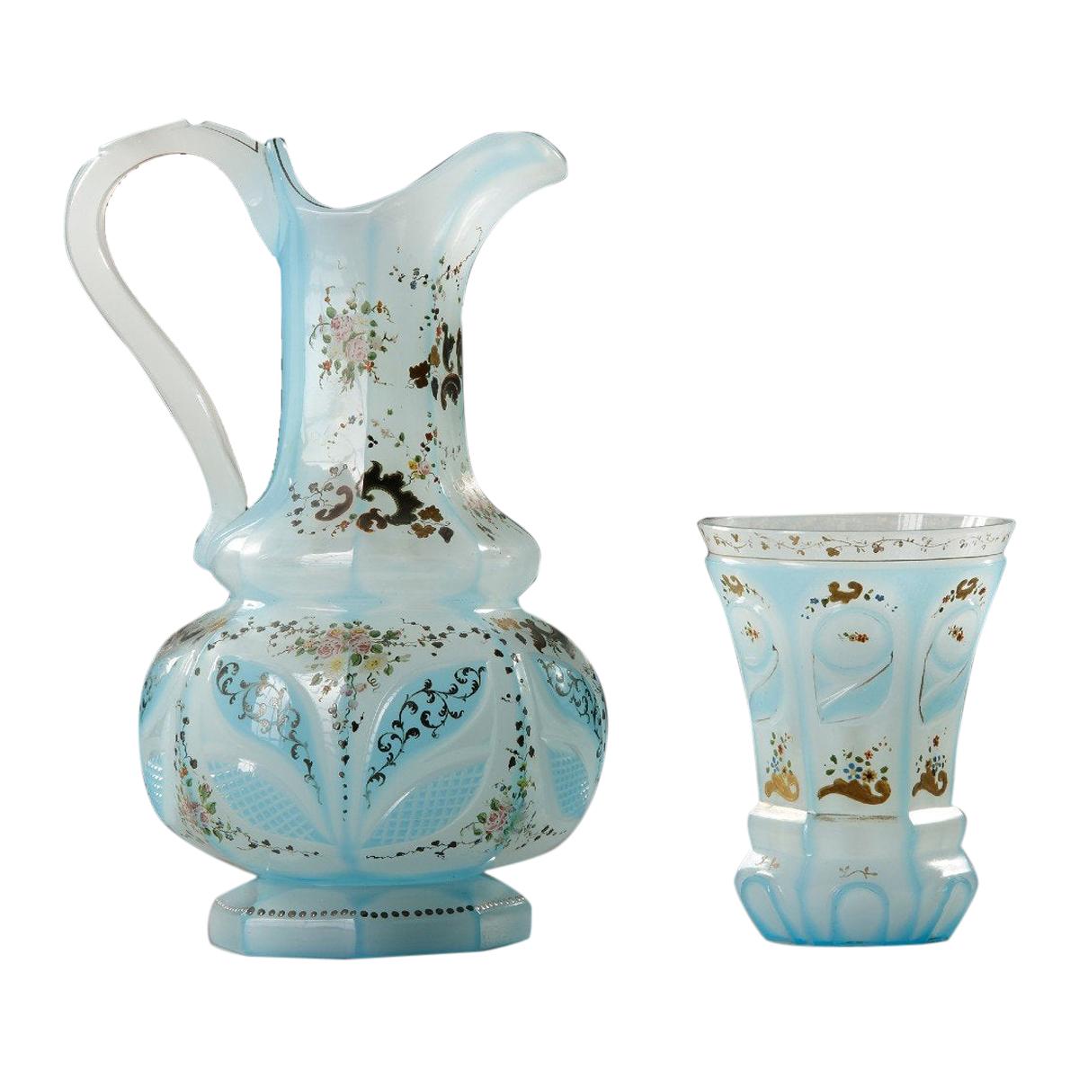 Blue Opaline Ewer And Cup 19th Century