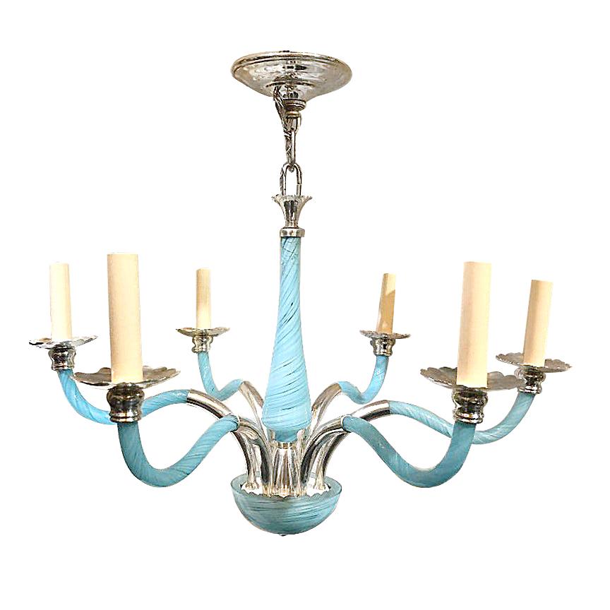 Blue Opaline Glass Chandelier