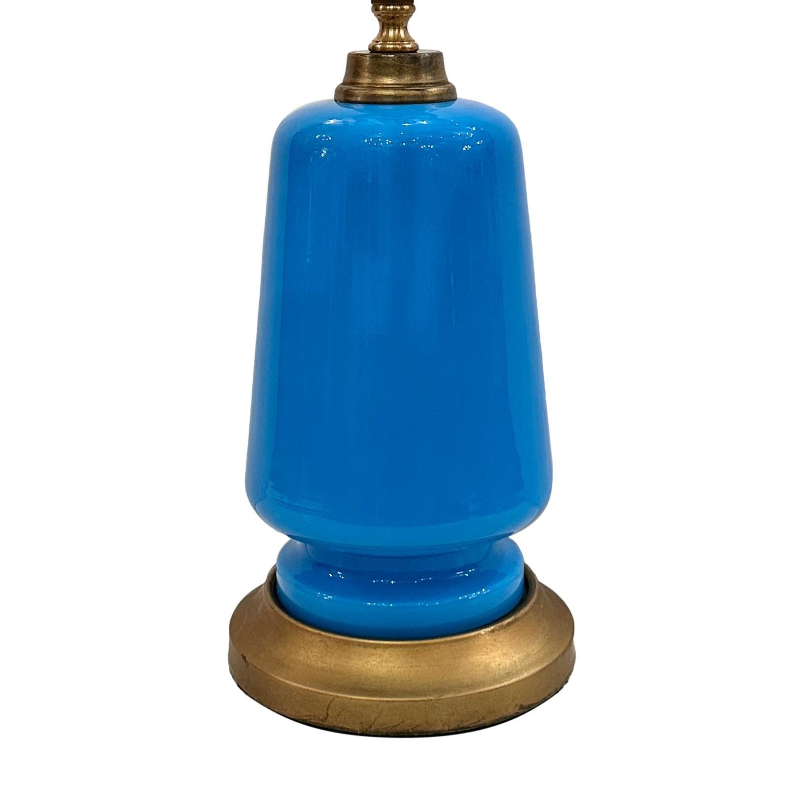 French Blue Opaline Glass Lamp For Sale