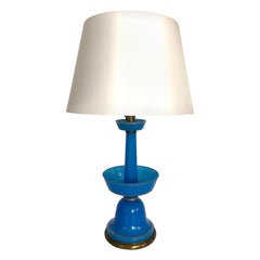 Vintage Blue Opaline Glass Lamp