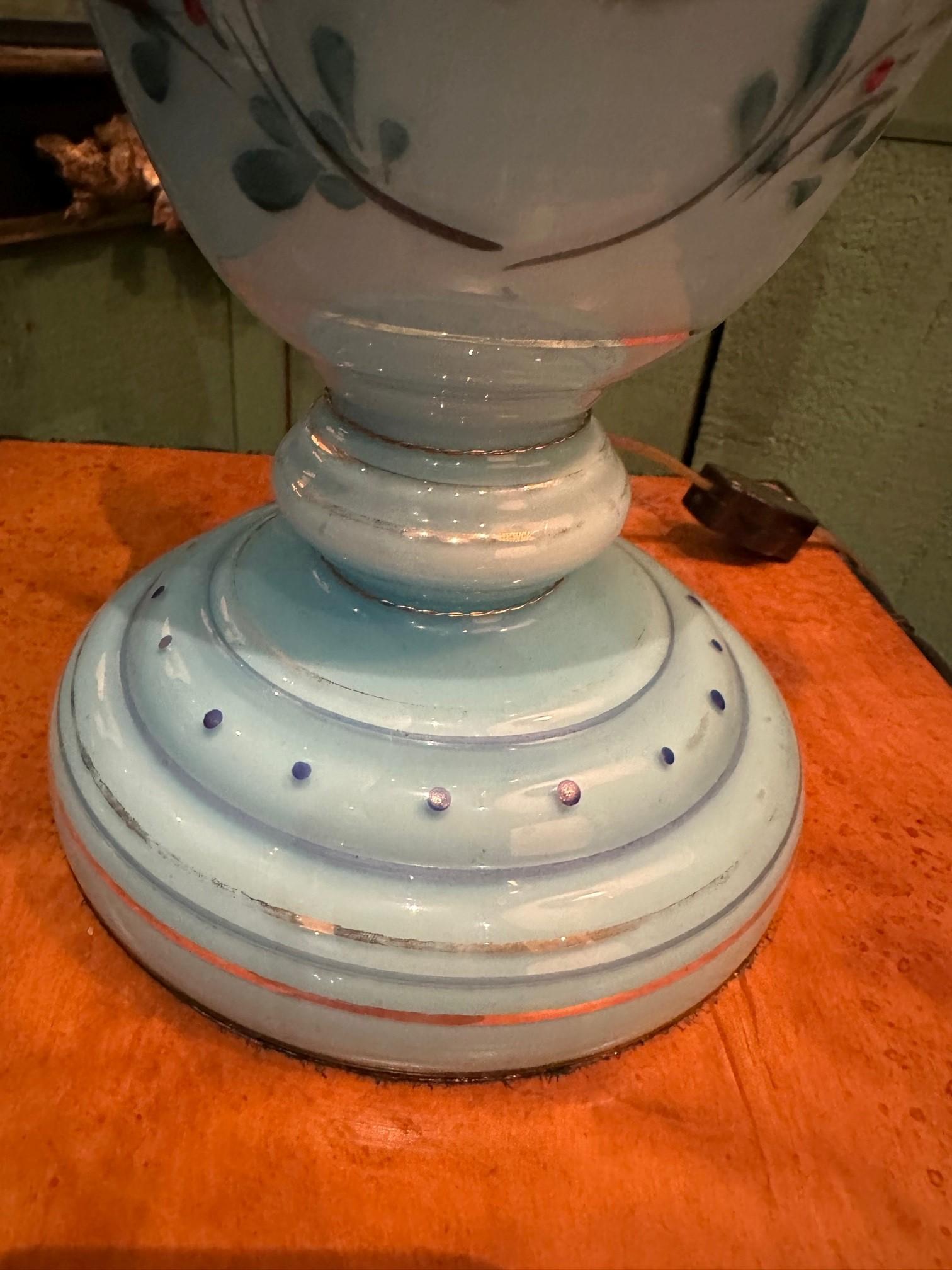 Blue Opaline Glass Side Table Mood Soft Light Lamp Vase Urn Form Decorative CA For Sale 3