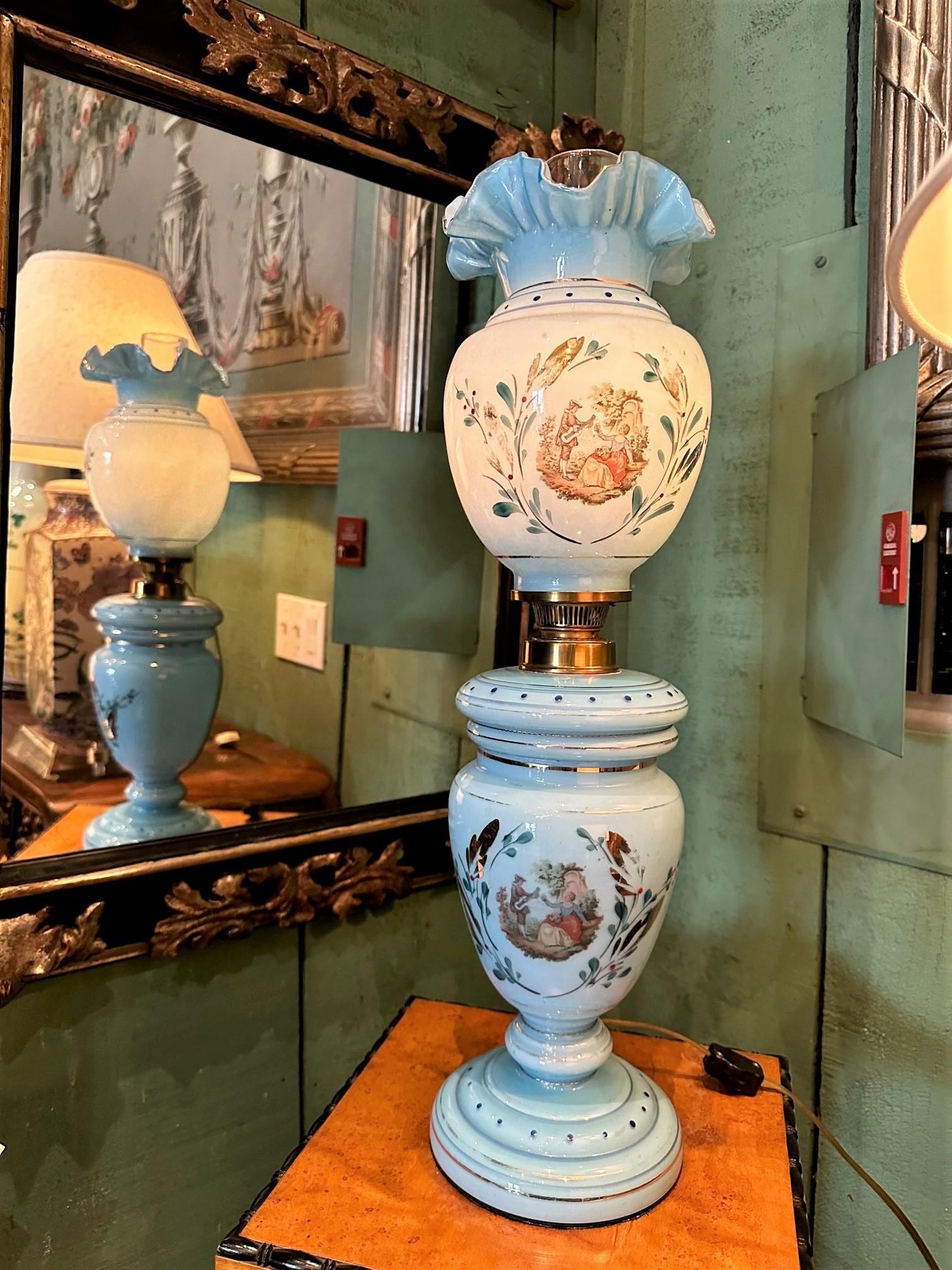 Blue Opaline Glass Side Table Mood Soft Light Lamp Vase Urn Form Decorative CA For Sale 4