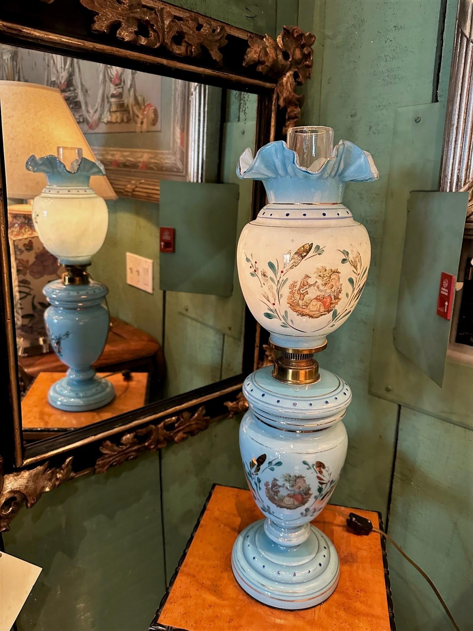 Blue Opaline Glass Side Table Mood Soft Light Lamp Vase Urn Form Decorative CA For Sale 5