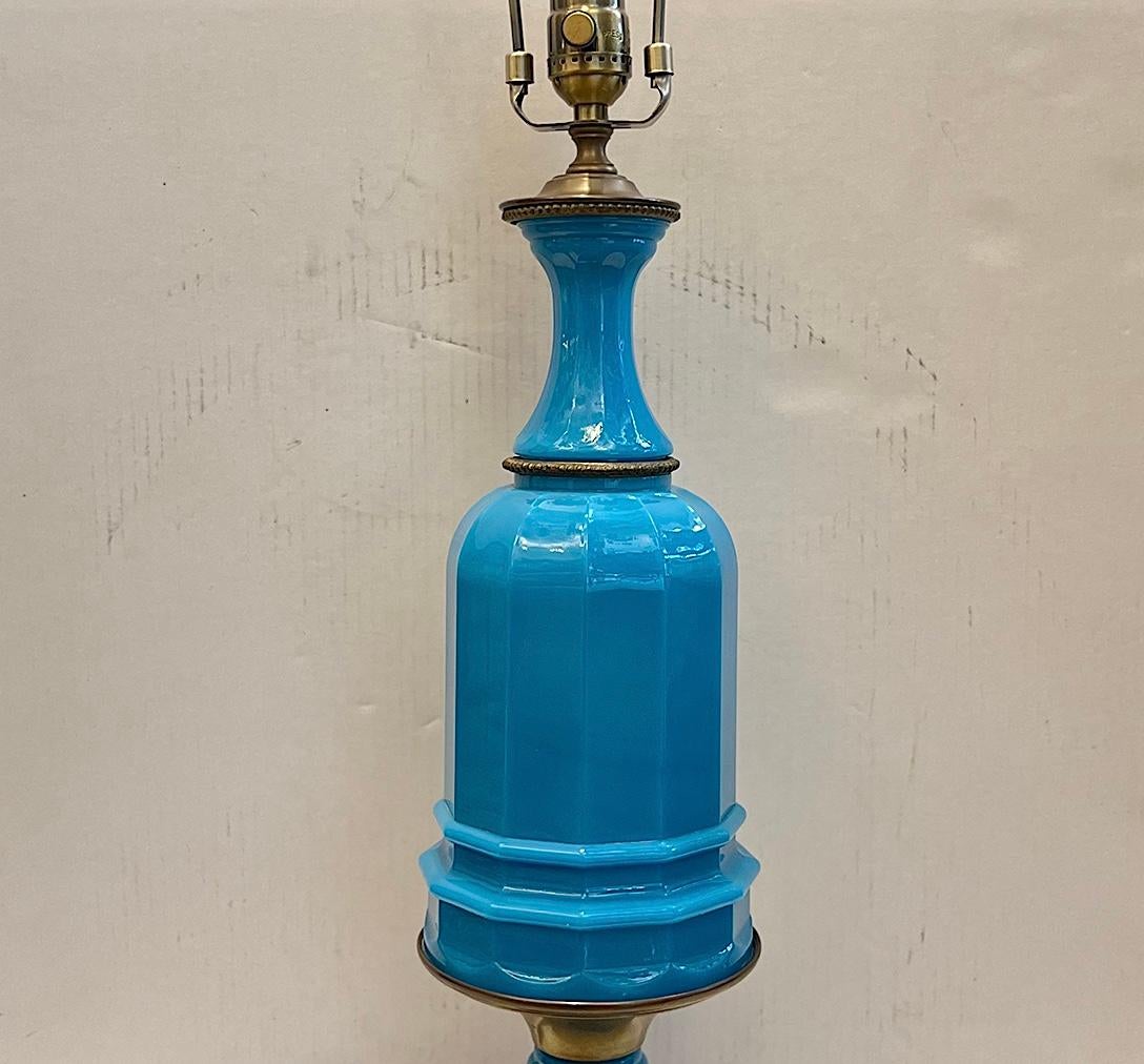 French Blue Opaline Glass Table lamp For Sale