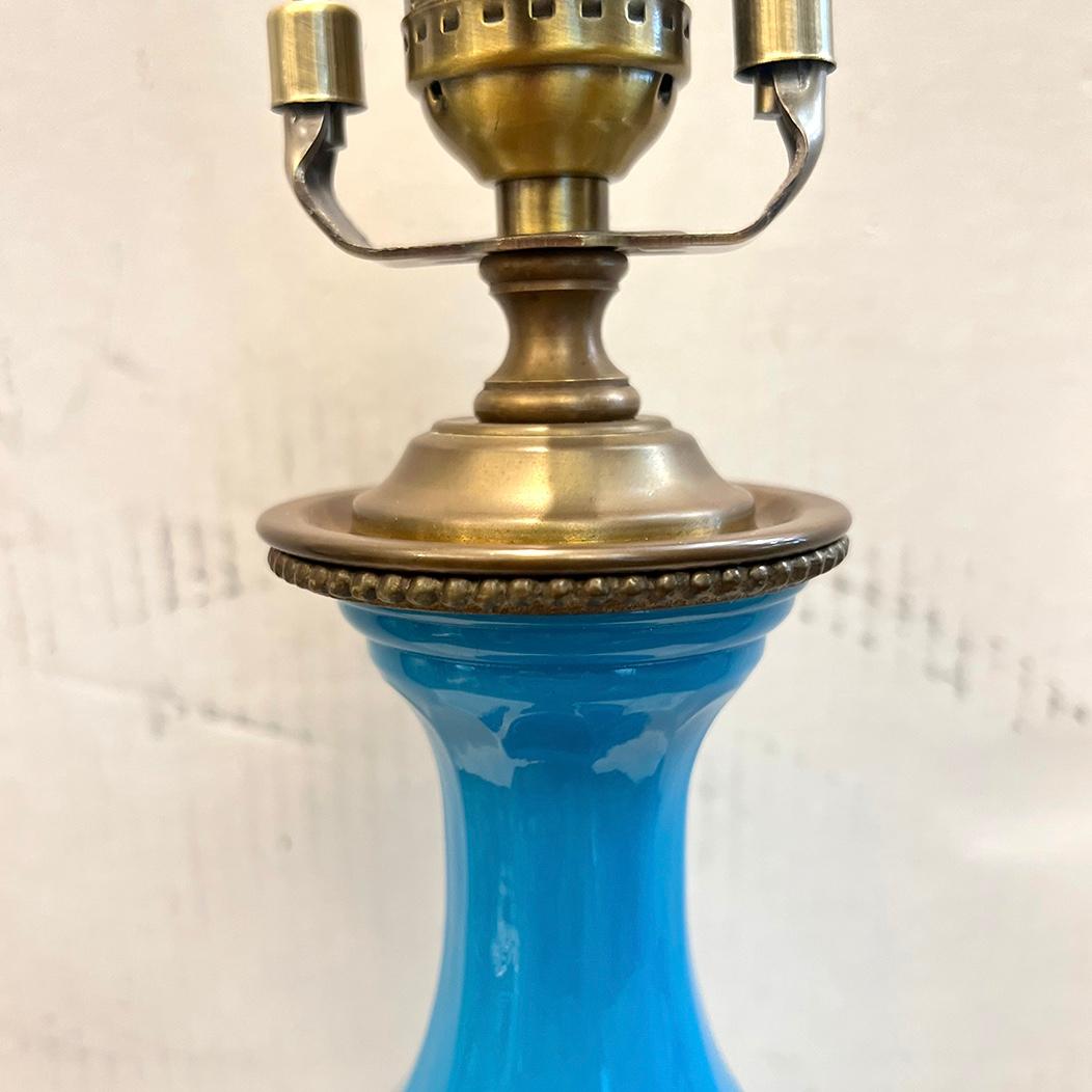 Patinated Blue Opaline Glass Table lamp For Sale