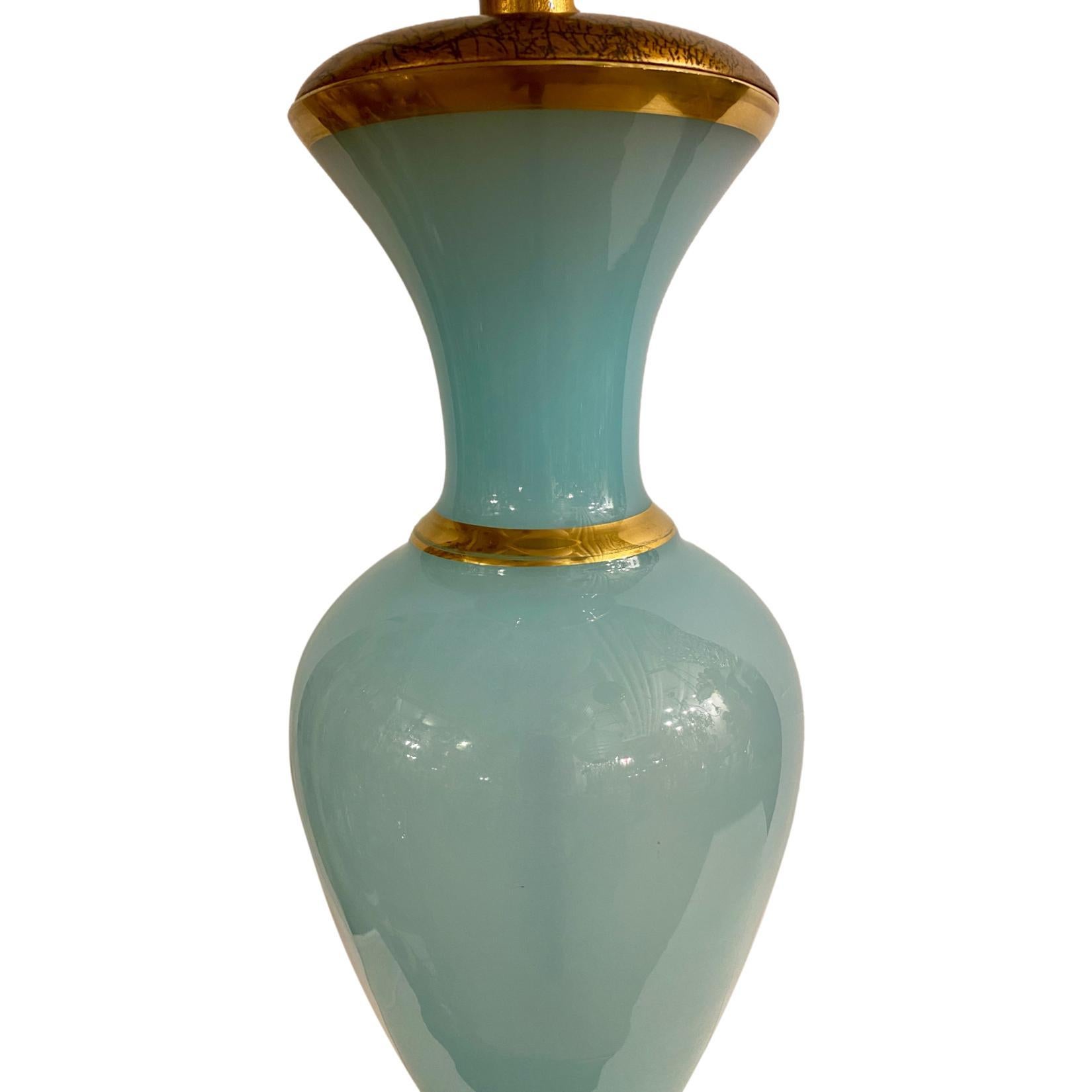 French Blue Opaline Glass Table Lamp For Sale