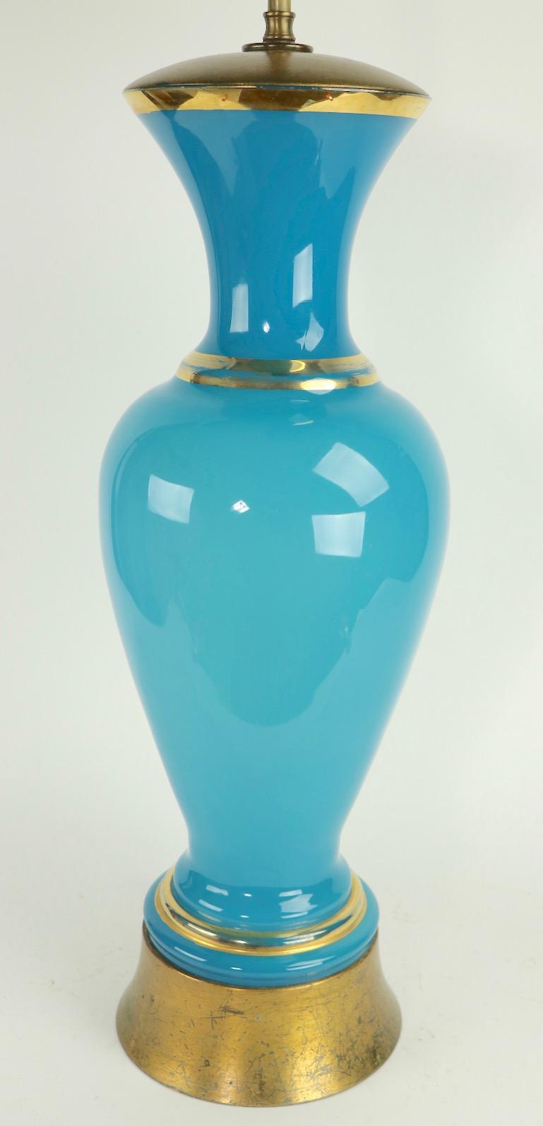 Neoclassical Revival Blue Opaline Glass Table Lamp