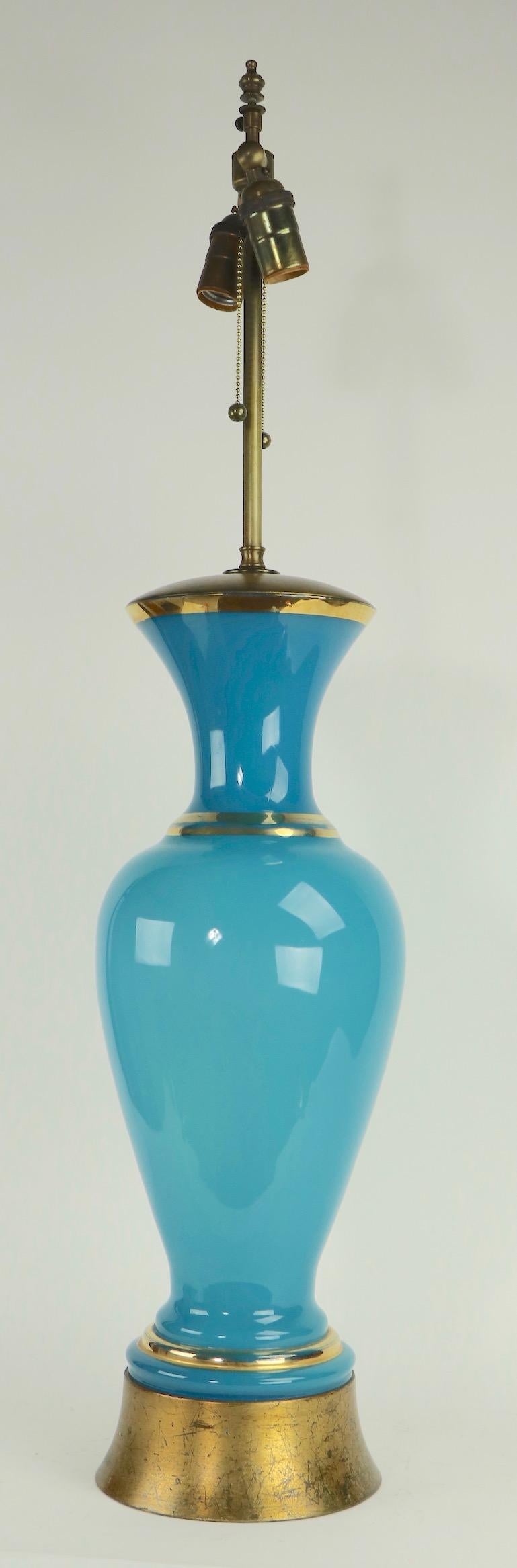 20th Century Blue Opaline Glass Table Lamp