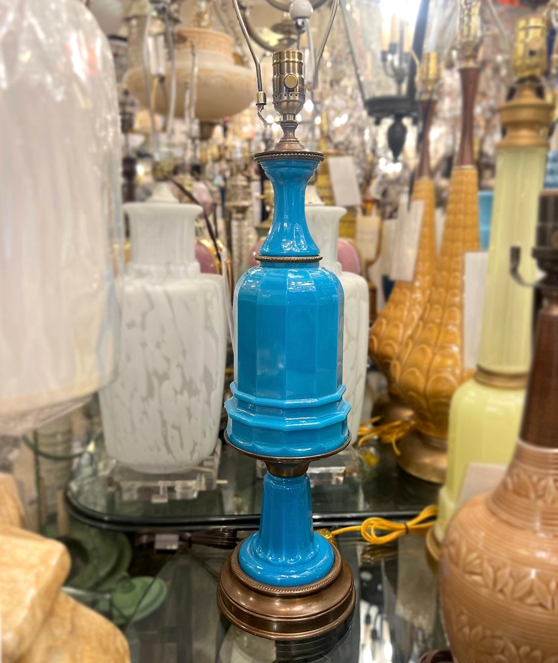 Blue Opaline Glass Table lamp For Sale 1