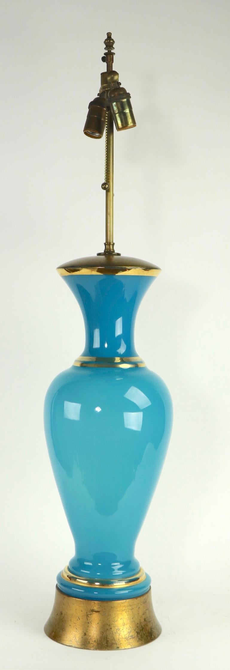 Art Glass Blue Opaline Glass Table Lamp