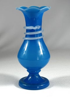 Blue Opaline glass vase with snake-shaped spiral  19 th century