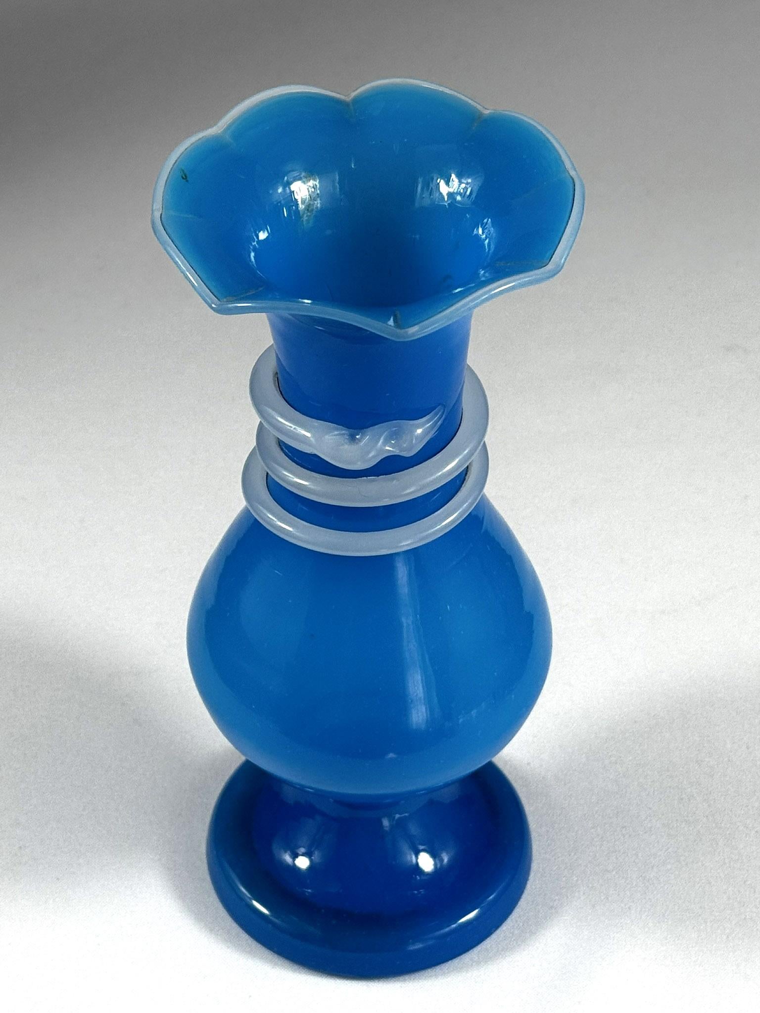 Glass Blue Opaline glass vase with snake-shaped spiral  19 th century For Sale