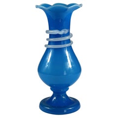 Blue Opaline glass vase with snake-shaped spiral  19 th century