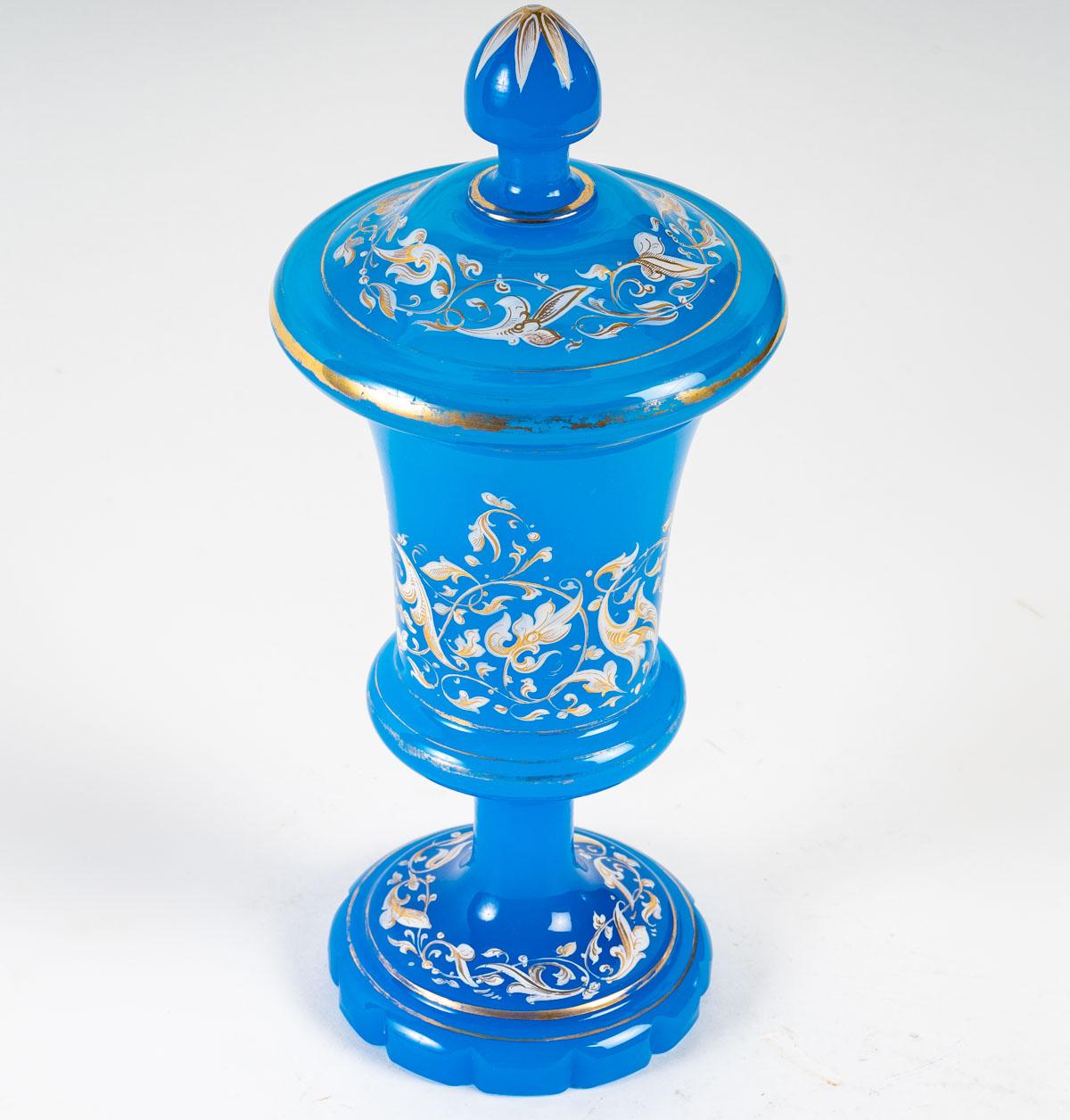 Napoleon III Blue opaline goblet and lid, 19th century
