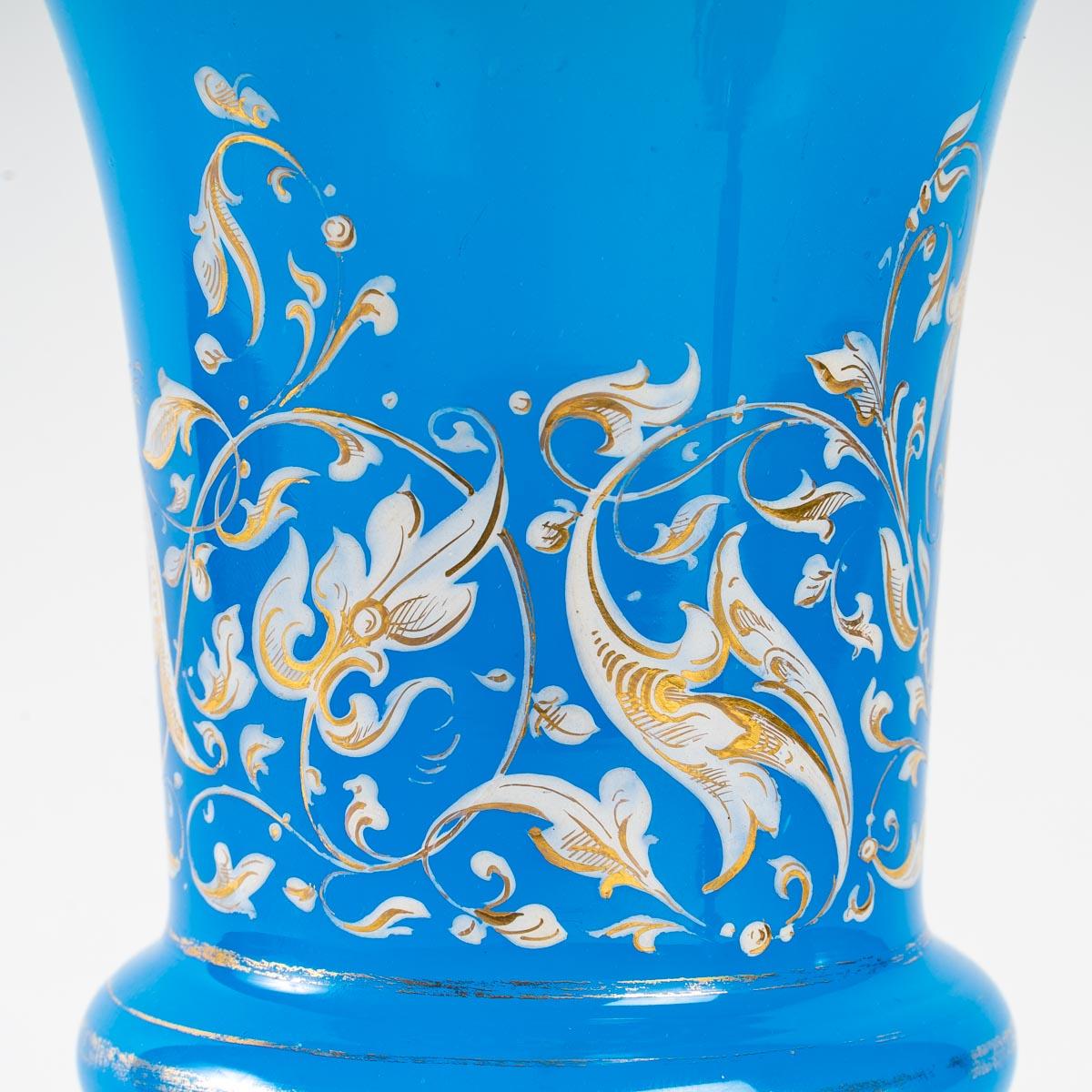 European Blue opaline goblet and lid, 19th century