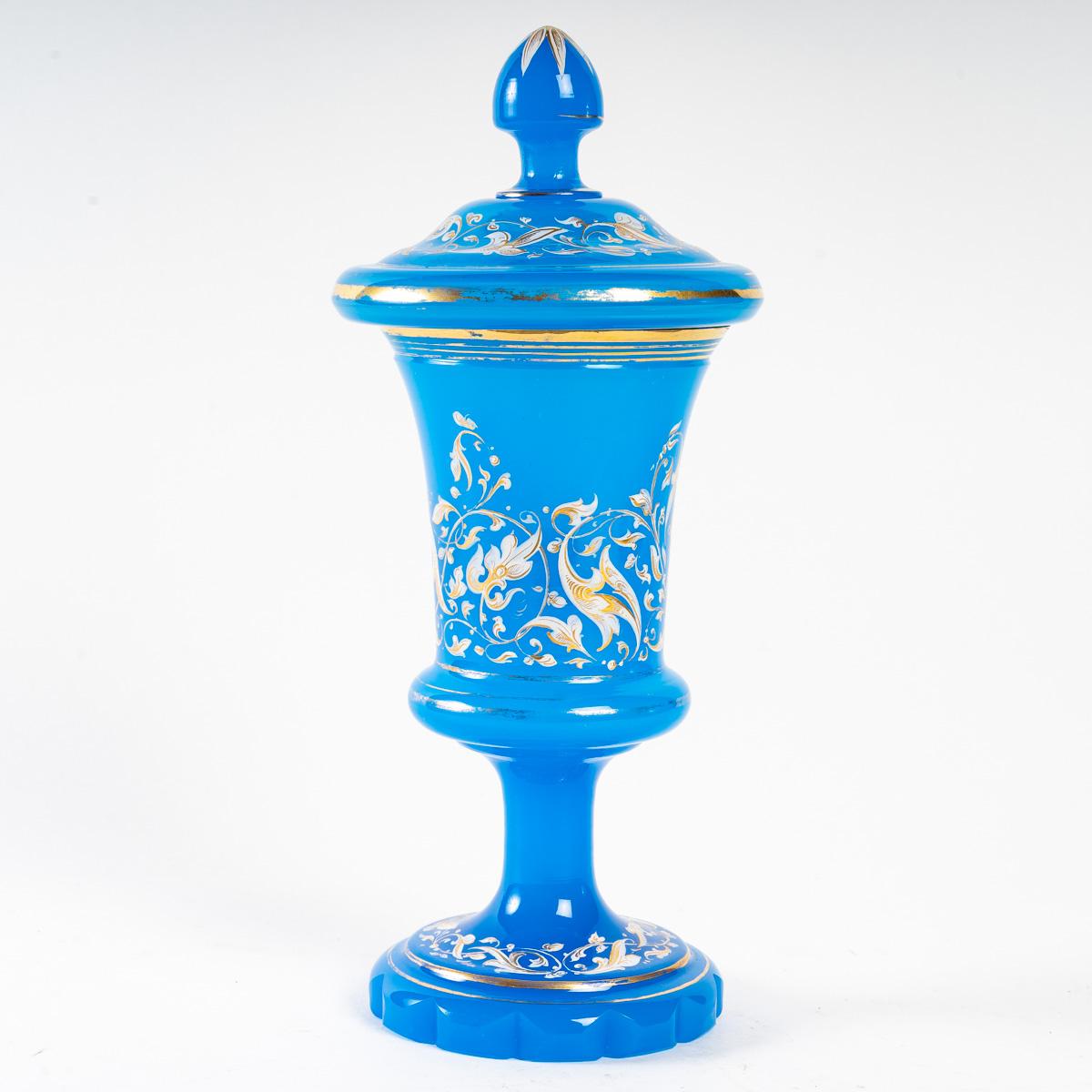 Mid-19th Century Blue opaline goblet and lid, 19th century