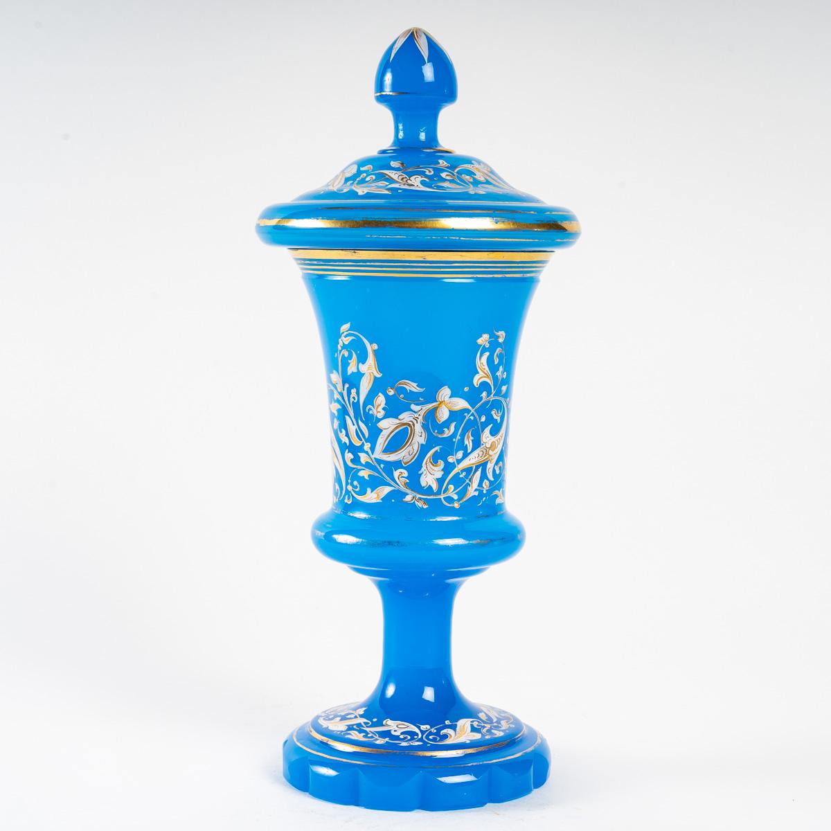 Opaline Glass Blue opaline goblet and lid, 19th century