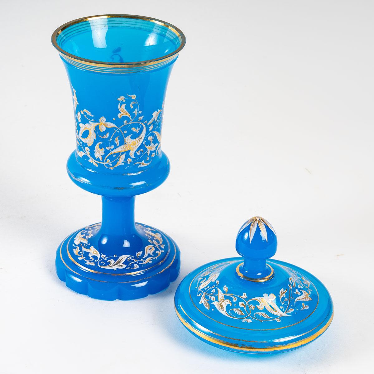 Blue opaline goblet and lid, 19th century 1