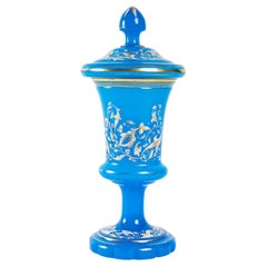 Blue opaline goblet and lid, 19th century