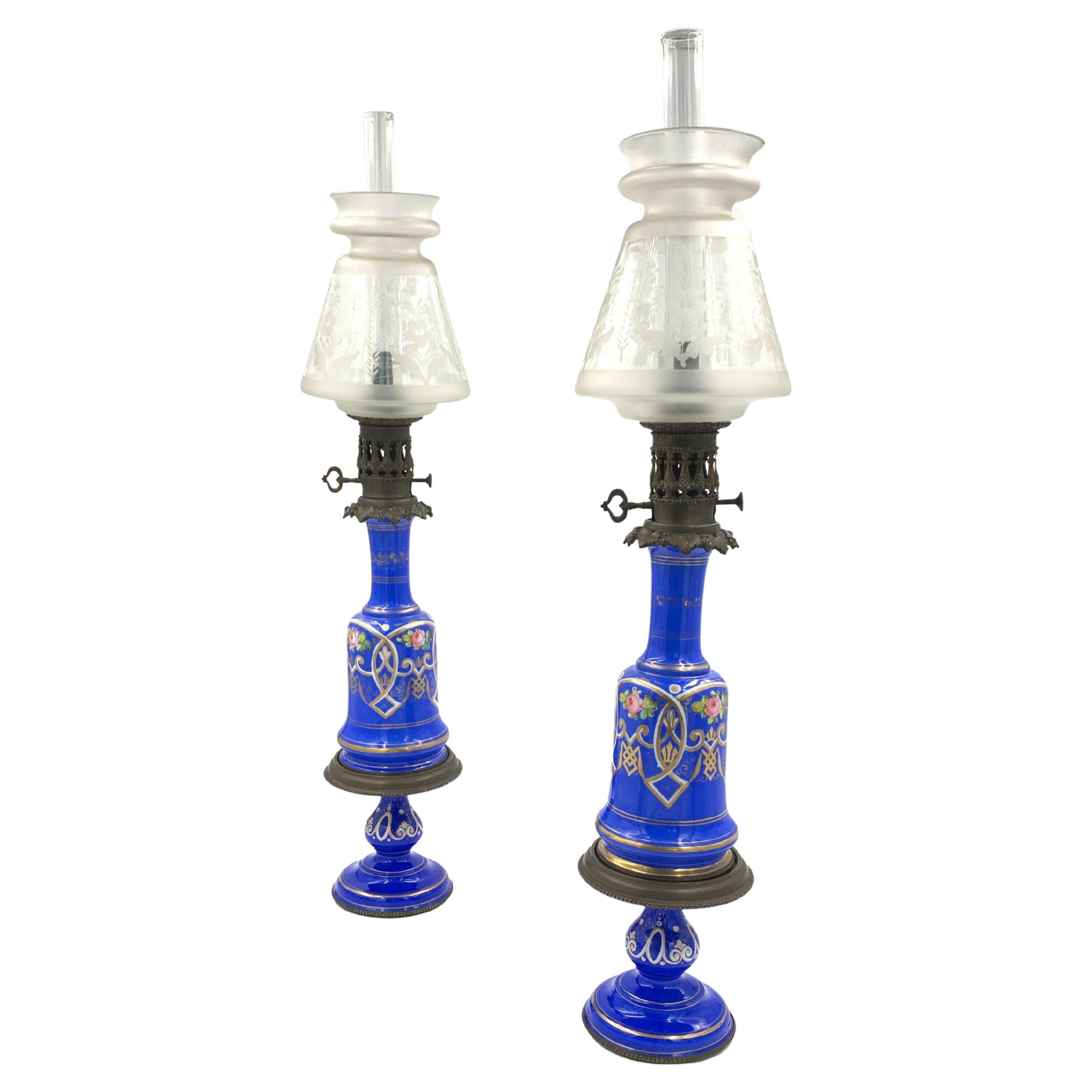 Blue Opaline Oil Lamps for the Turkish Market