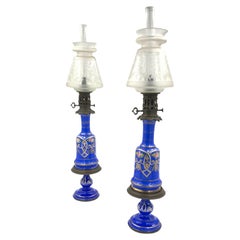 Antique Blue Opaline Oil Lamps for the Turkish Market