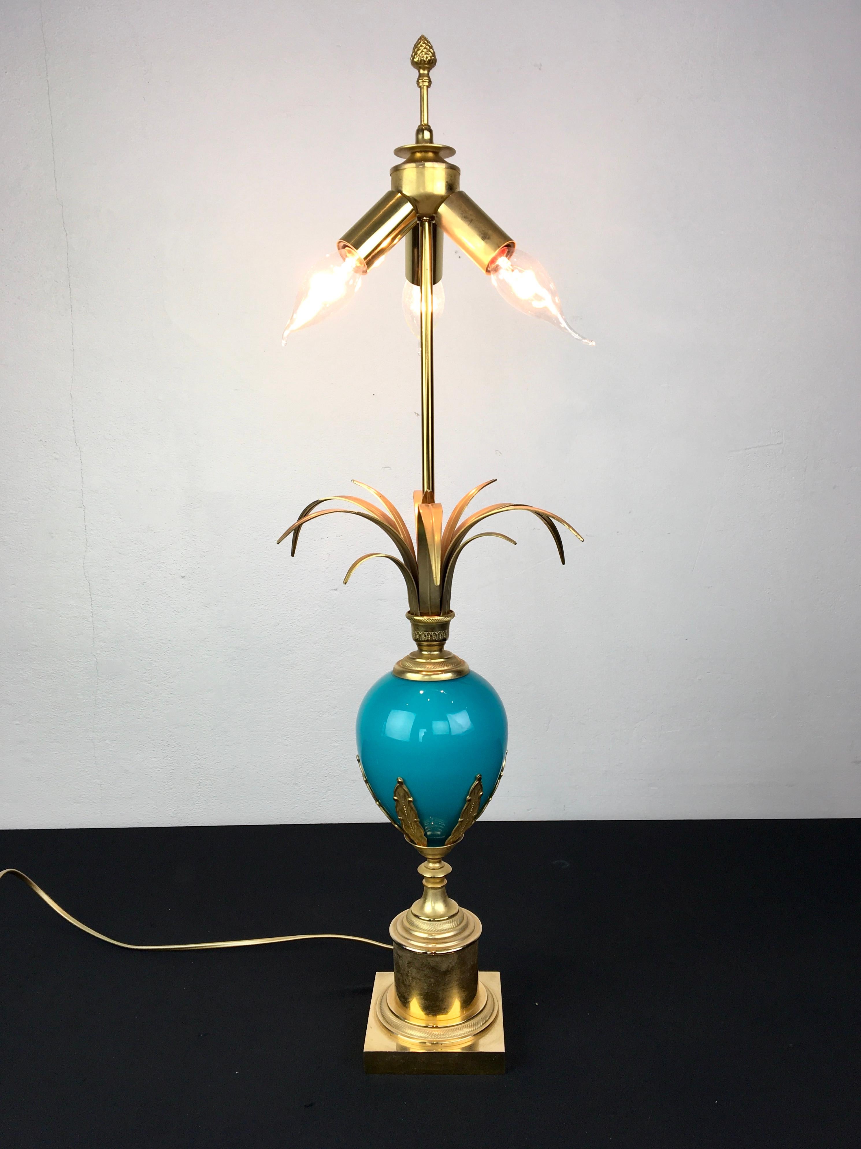 Blue Opaline Ostrich Egg Table Lamp, S.a. Boulanger, Belgium For Sale 1