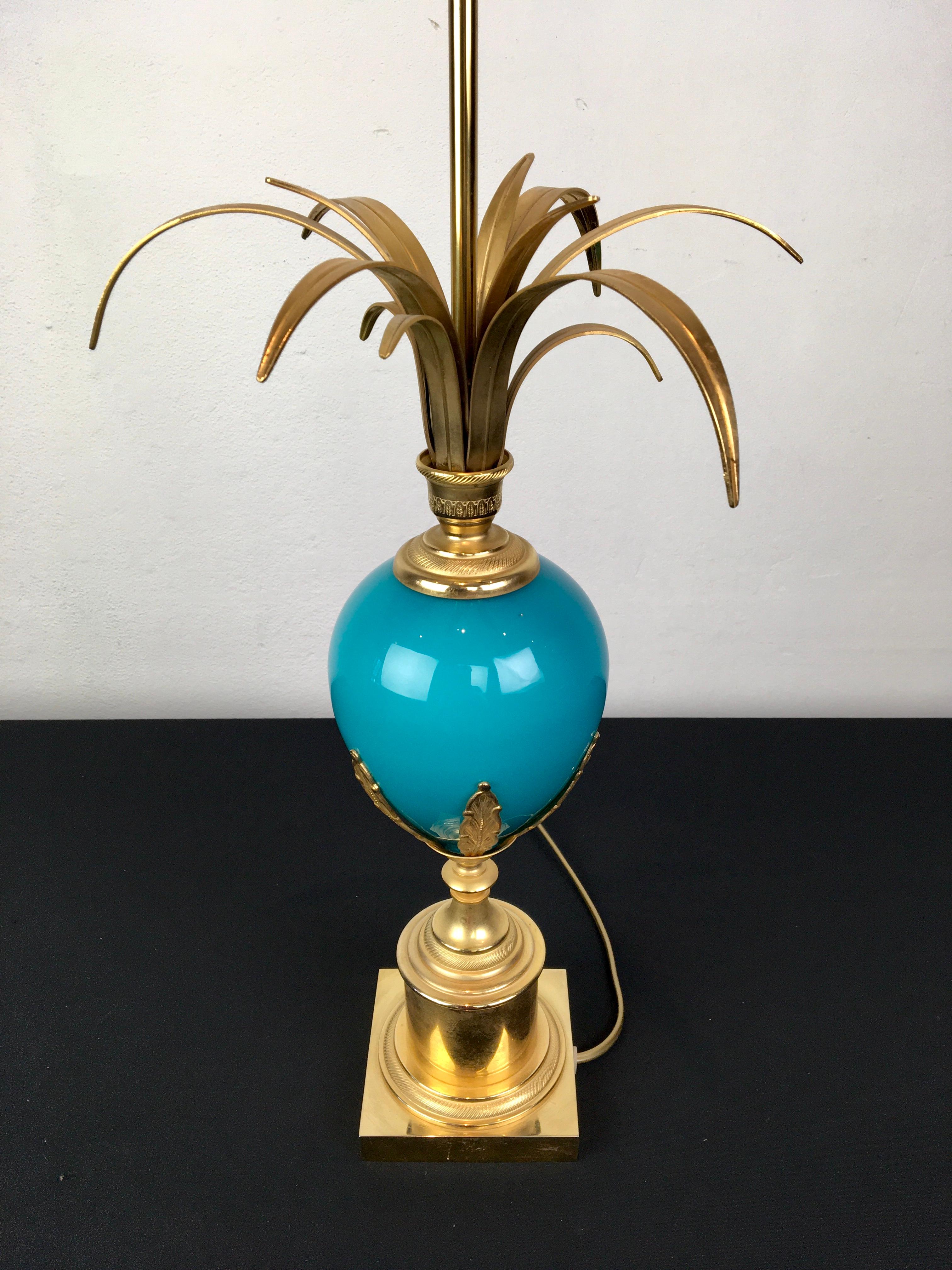 Blue Opaline Ostrich Egg Table Lamp, S.a. Boulanger, Belgium For Sale 2