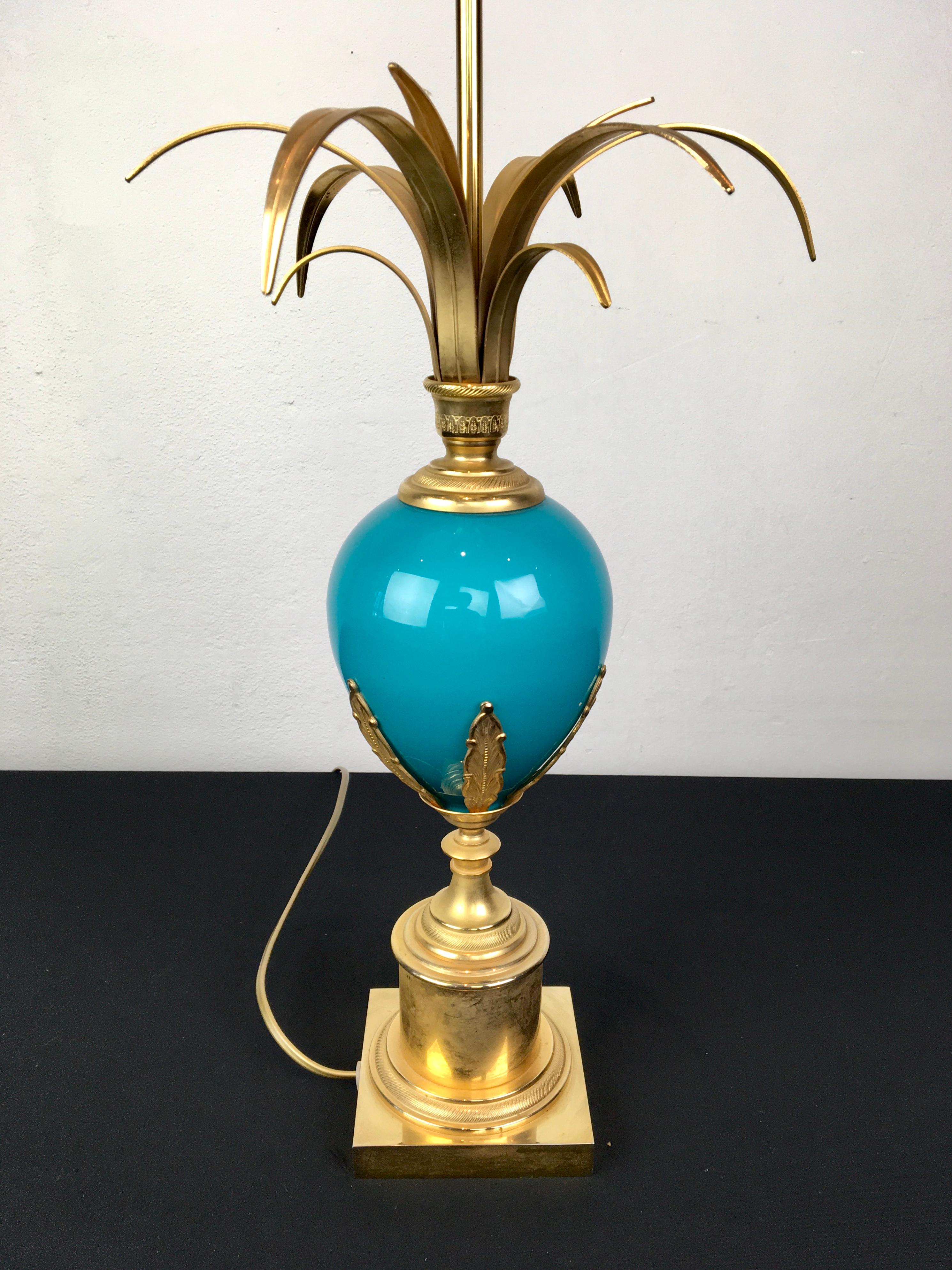 Blue Opaline Ostrich Egg Table Lamp, S.a. Boulanger, Belgium For Sale 4