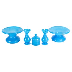 Used Blue Opaline Set, 19th Century, Napoleon III Period.