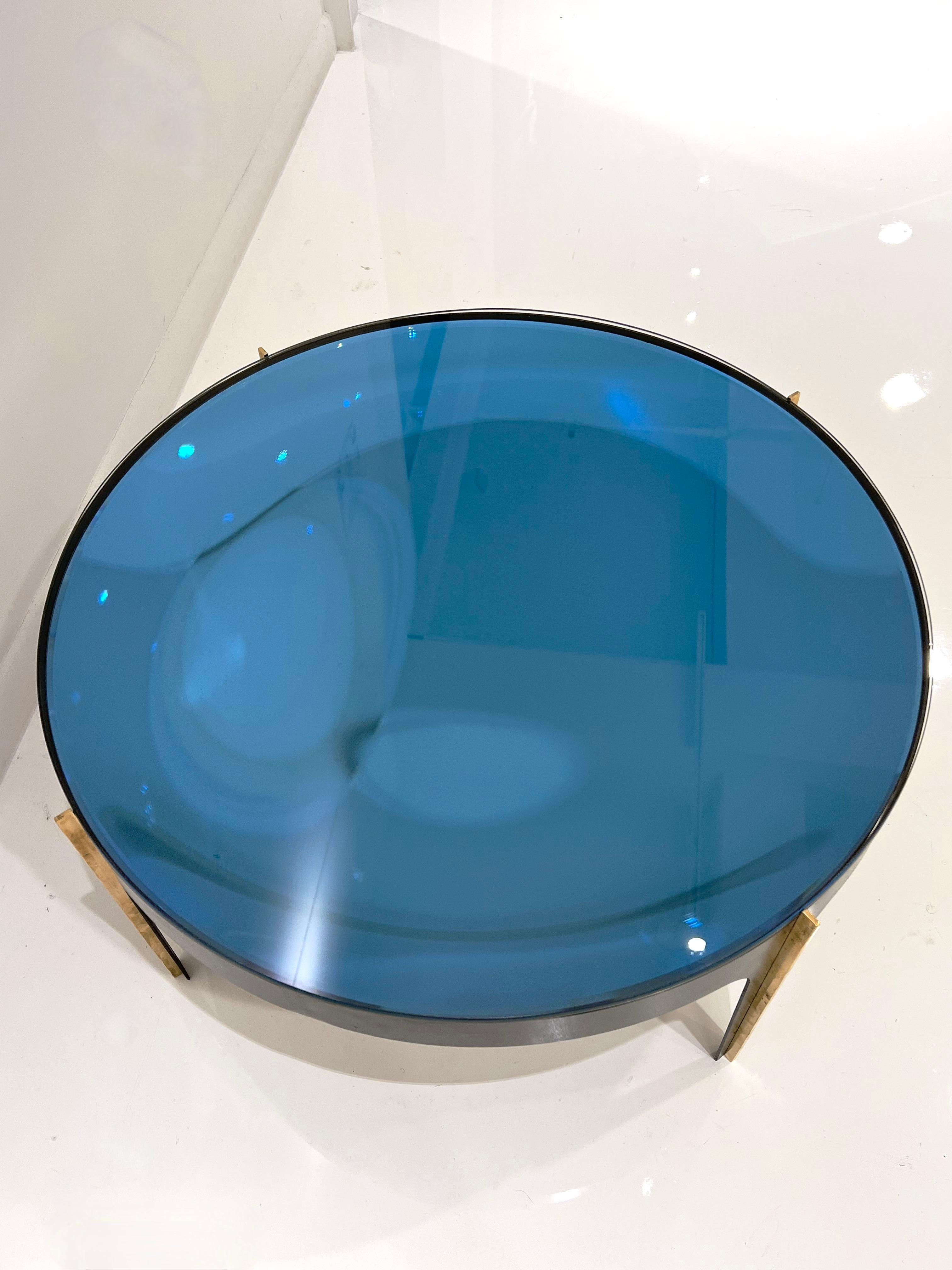 Blue Optical Glass Cocktail Table in the style of Max Ingrand For Sale 3