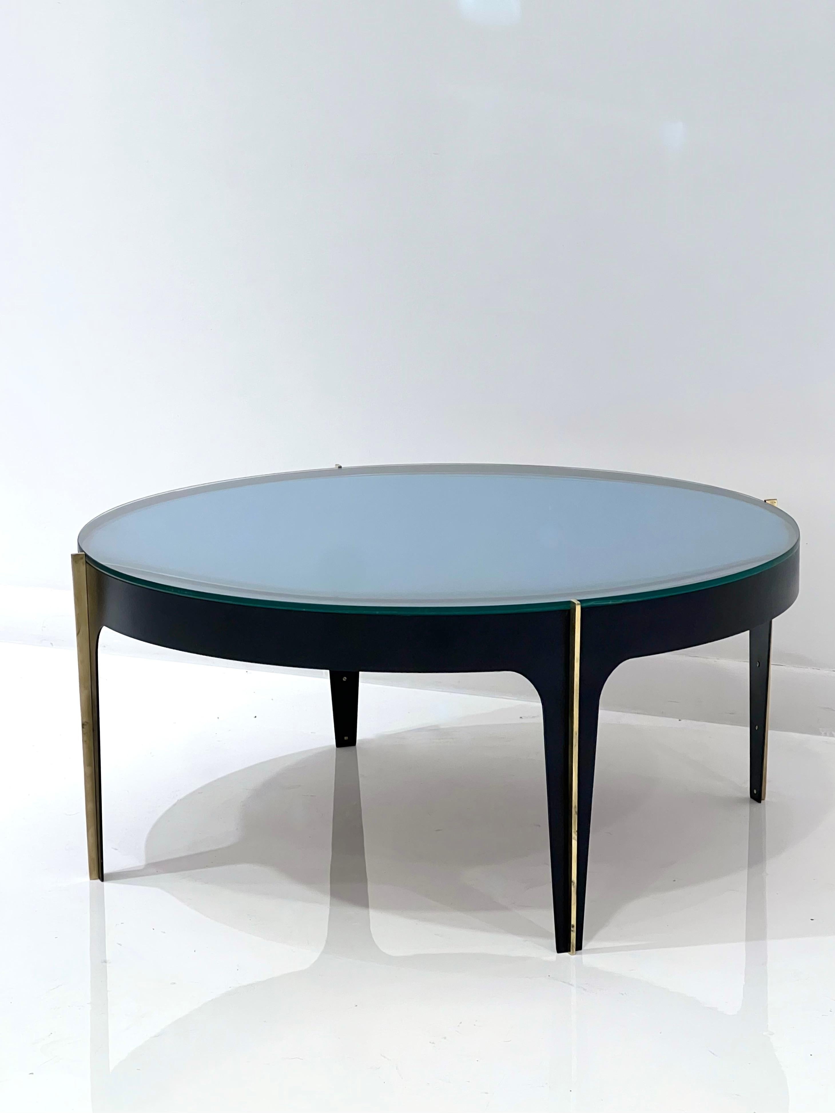 Mid-Century Modern Blue Optical Glass Cocktail Table in the style of Max Ingrand For Sale
