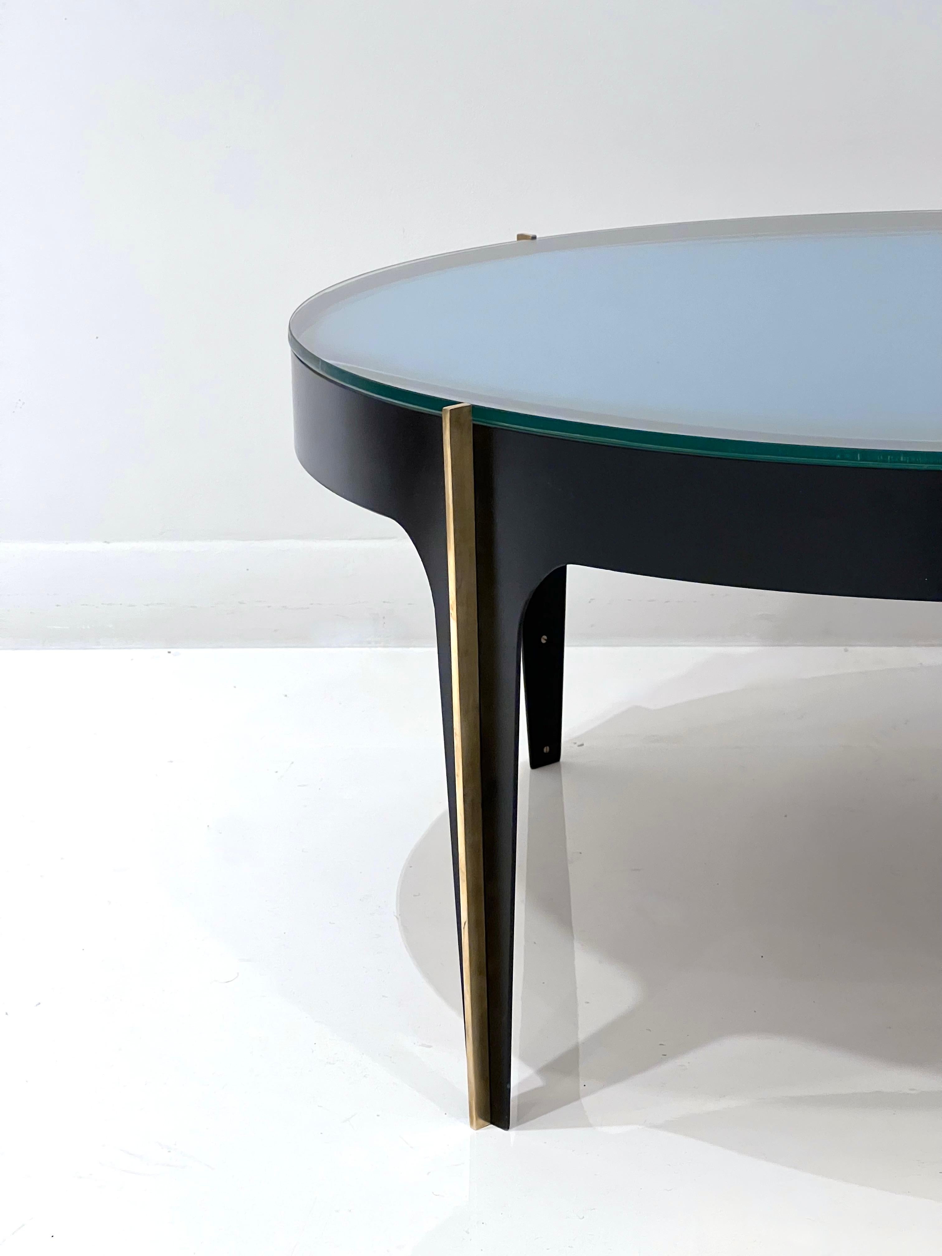 Italian Blue Optical Glass Cocktail Table in the style of Max Ingrand For Sale