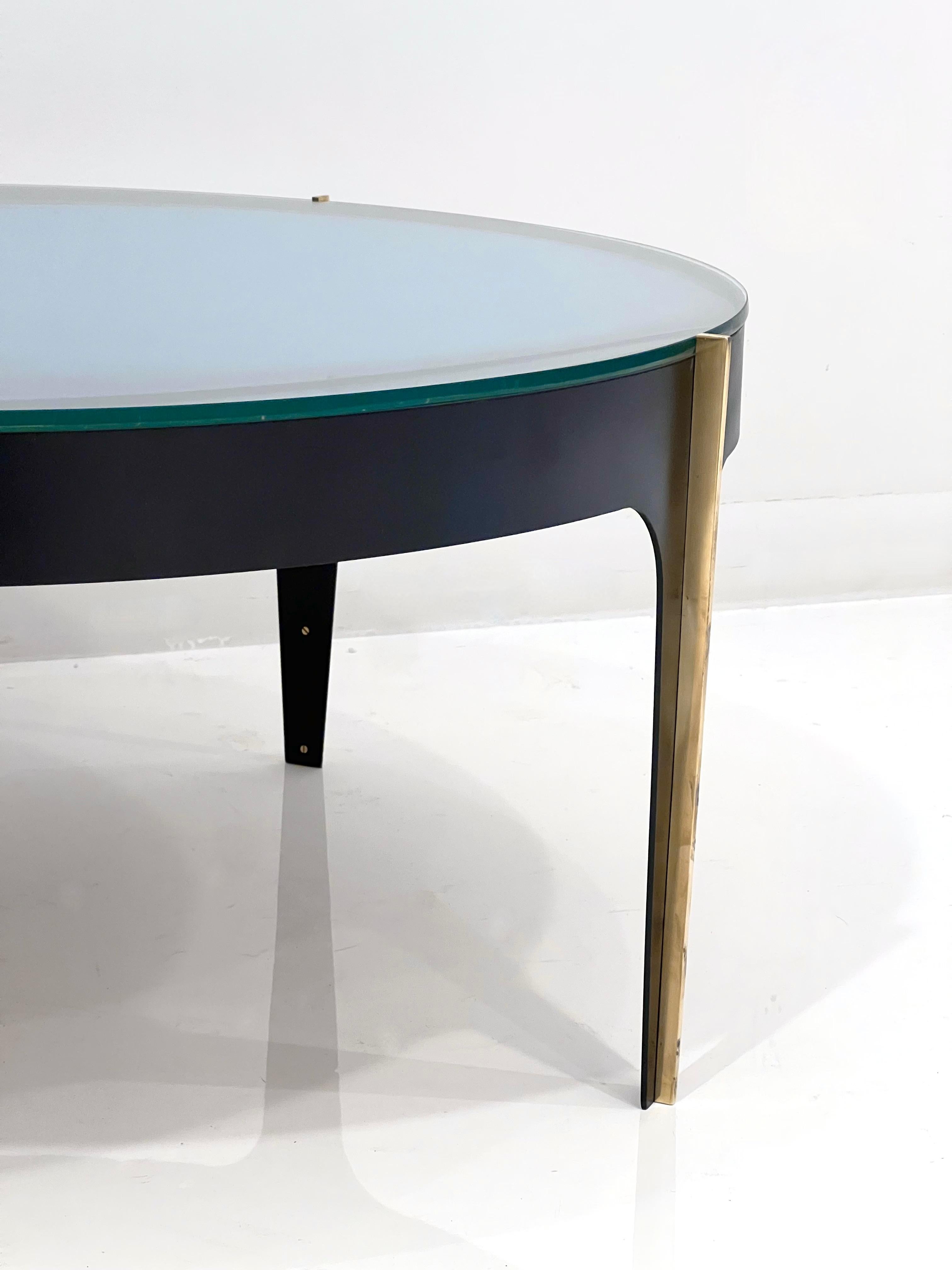 Enameled Blue Optical Glass Cocktail Table in the style of Max Ingrand For Sale