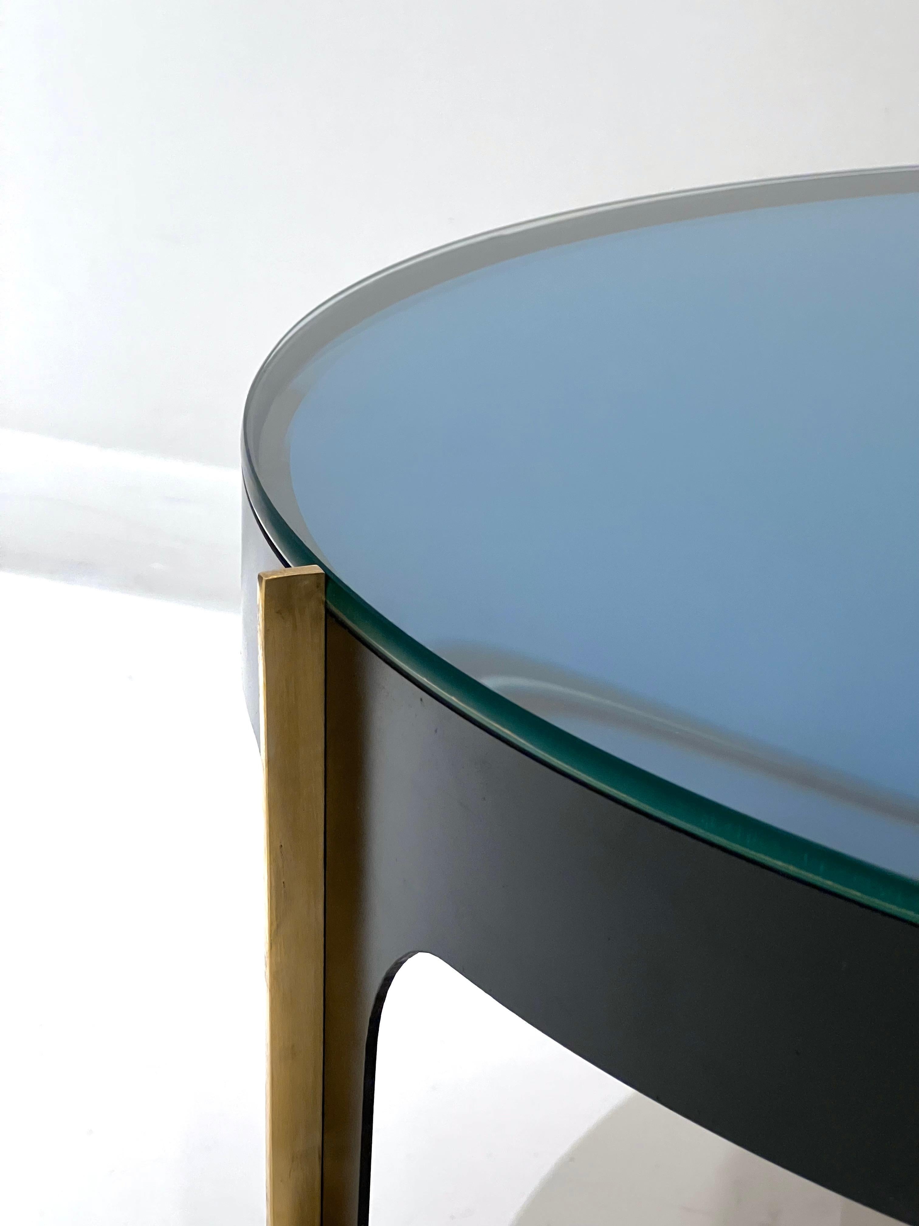 Metal Blue Optical Glass Cocktail Table in the style of Max Ingrand For Sale