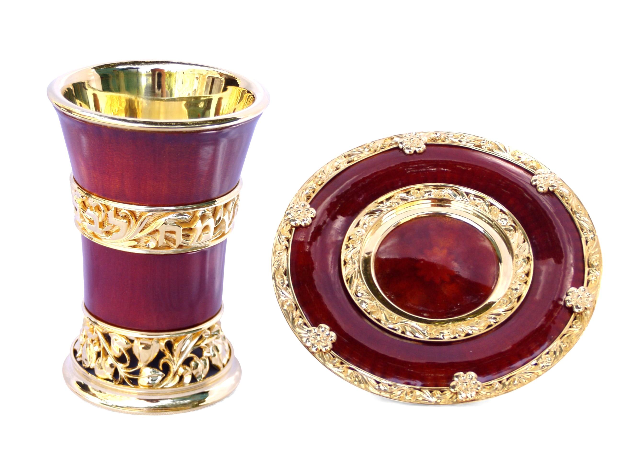 Set de coupes et d'assiettes de Kiddush en argent 925 avec émail chaud bleu ou rouge Neuf - En vente à ראשון לציון, IL