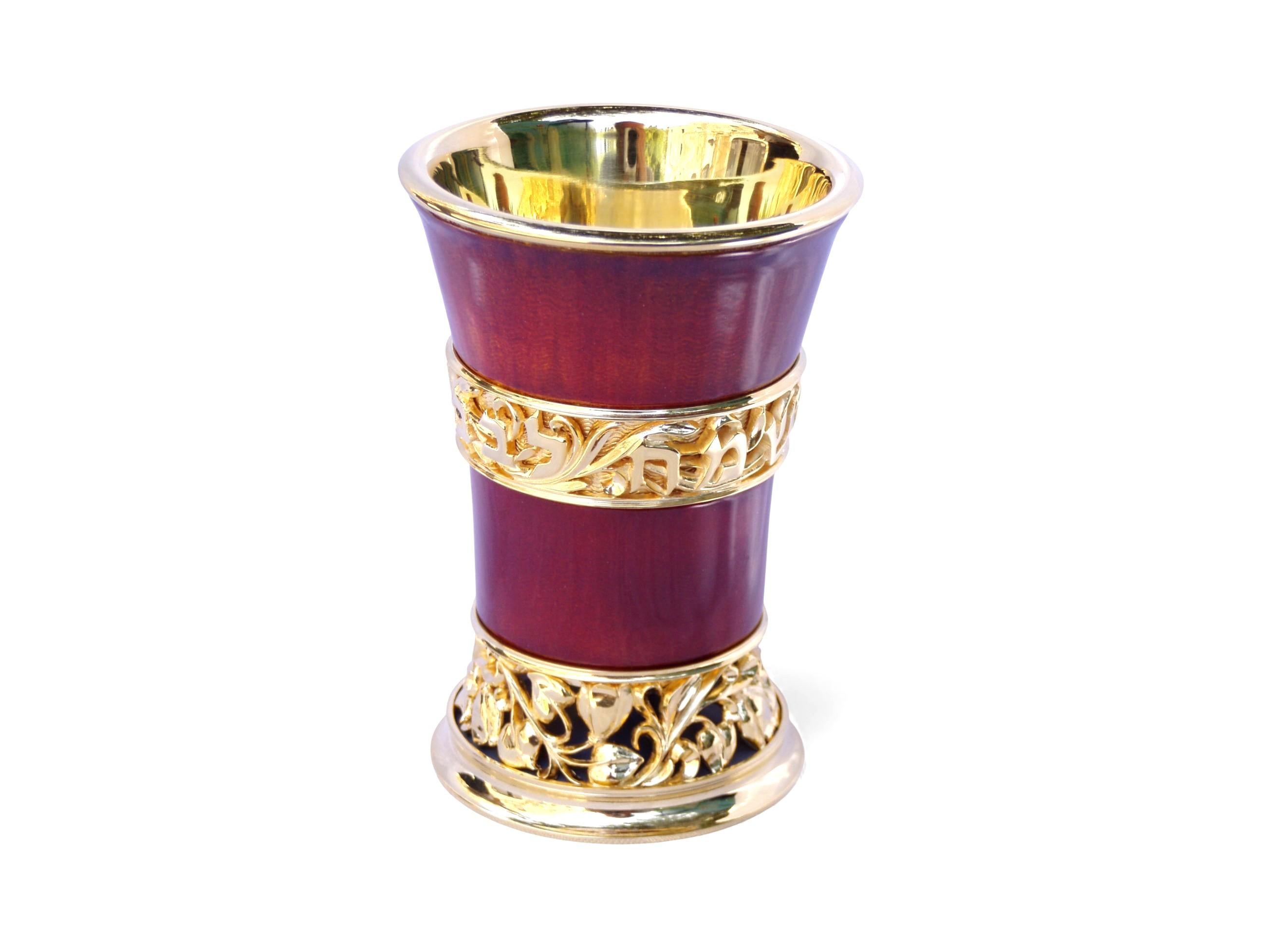 Set de coupes et d'assiettes de Kiddush en argent 925 avec émail chaud bleu ou rouge en vente 1