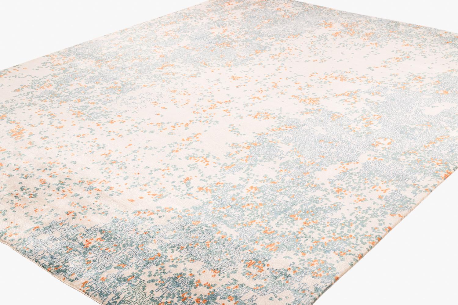 Blue, Orange and White Wool and Silk Blend Abstract Rug In New Condition In New York, NY