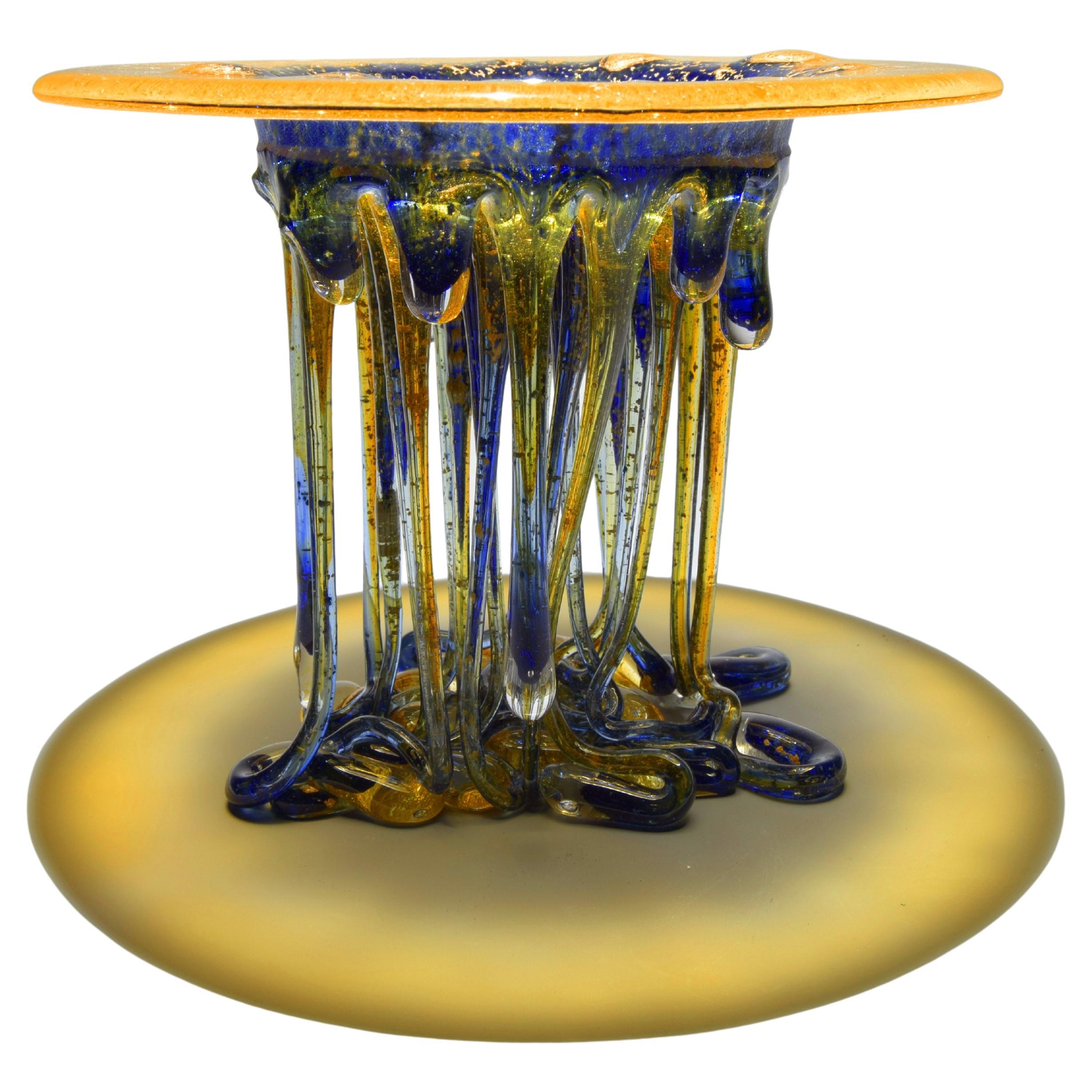 "Blue, Orange, Gold" Jellyfish, Murano Glass, Handmade Italy, 2025 Centerpiece