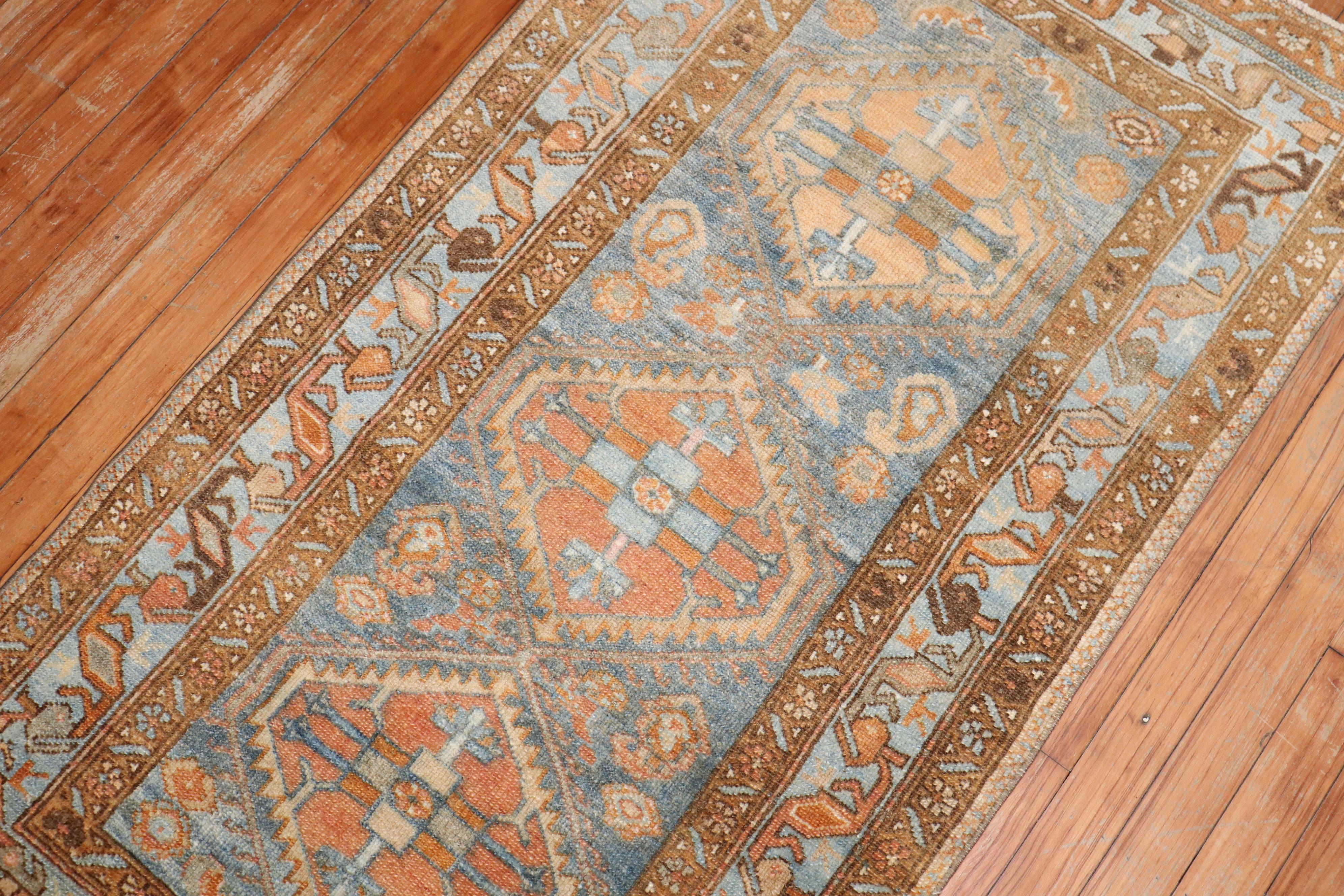 Hand-Knotted Blue Orange Traditional Persian Malayer Rug For Sale
