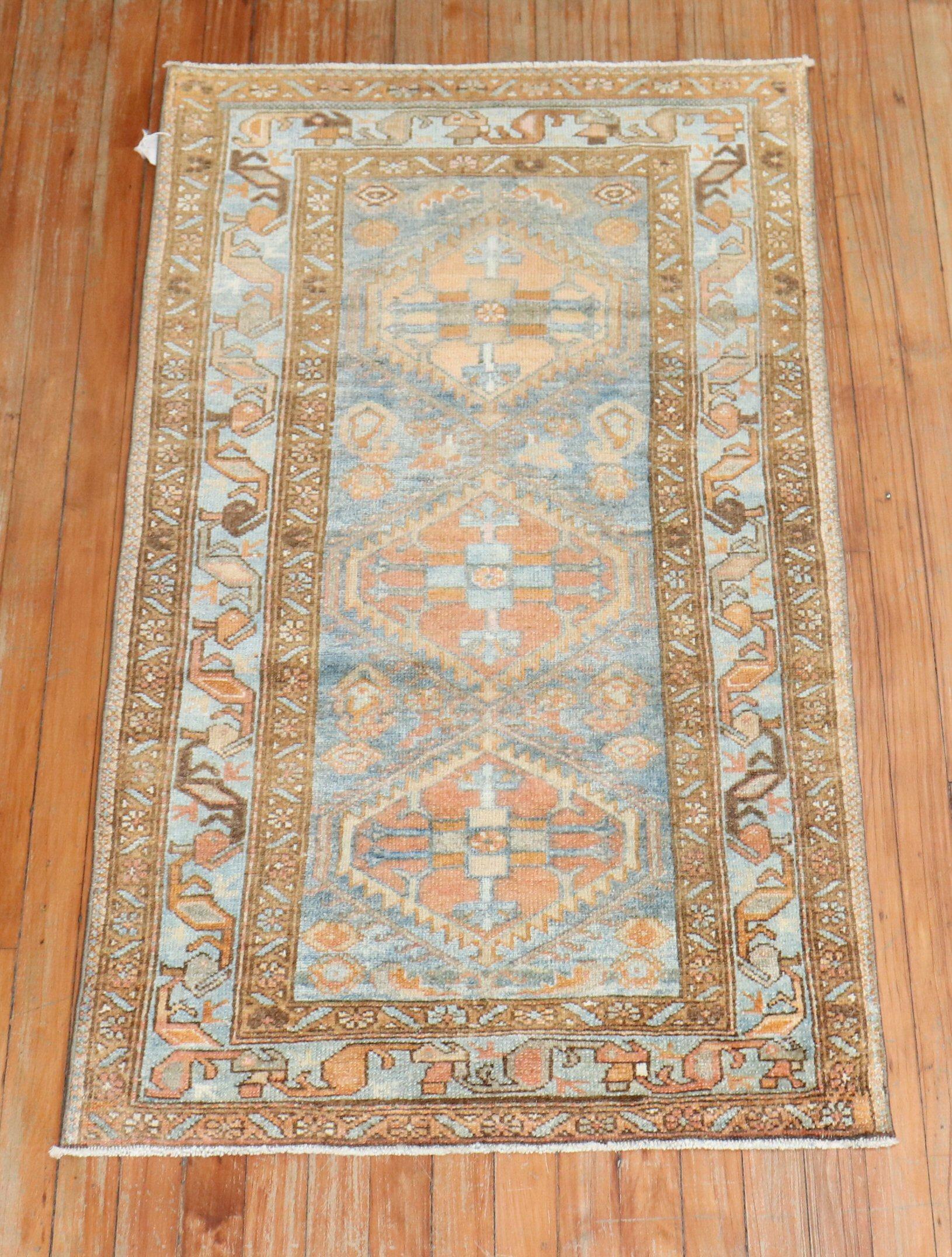 Wool Blue Orange Traditional Persian Malayer Rug For Sale