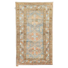 Tapis traditionnel persan Malayer bleu et orange