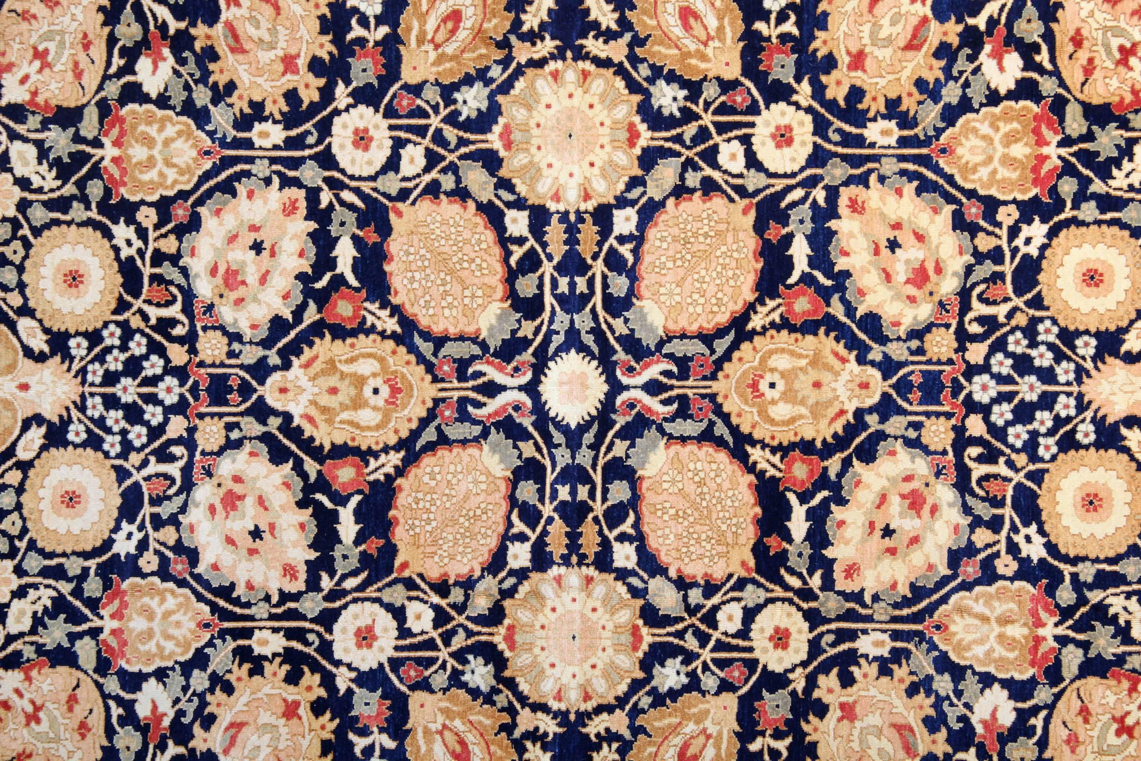 Blau Blaue orientalische Teppiche Gold Wohnzimmerteppiche Handgefertigte Teppiche (Afghanisch) im Angebot