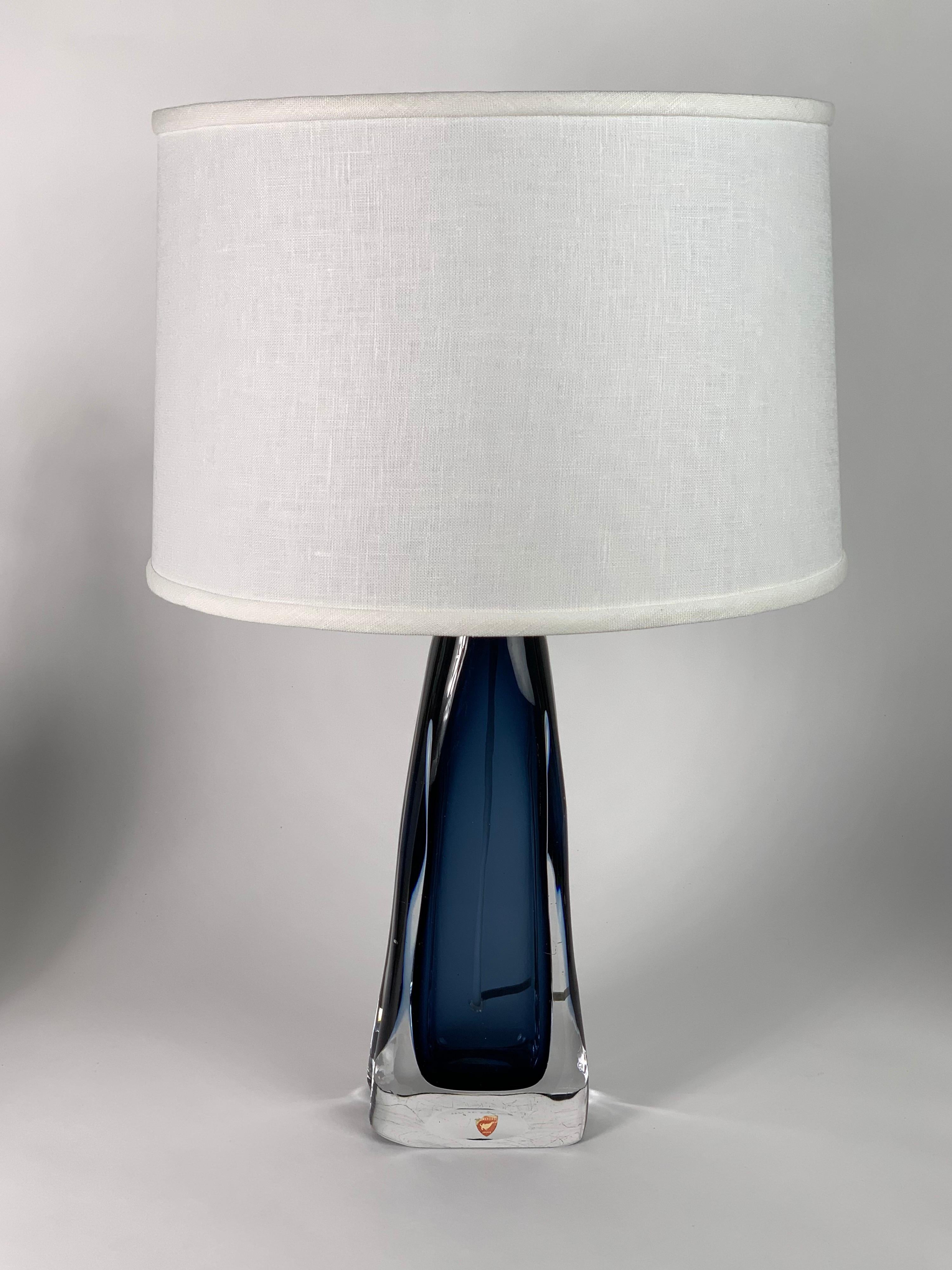 Crystal Blue Orrefors Lamps, Orrefors, Sweden, 1960 For Sale