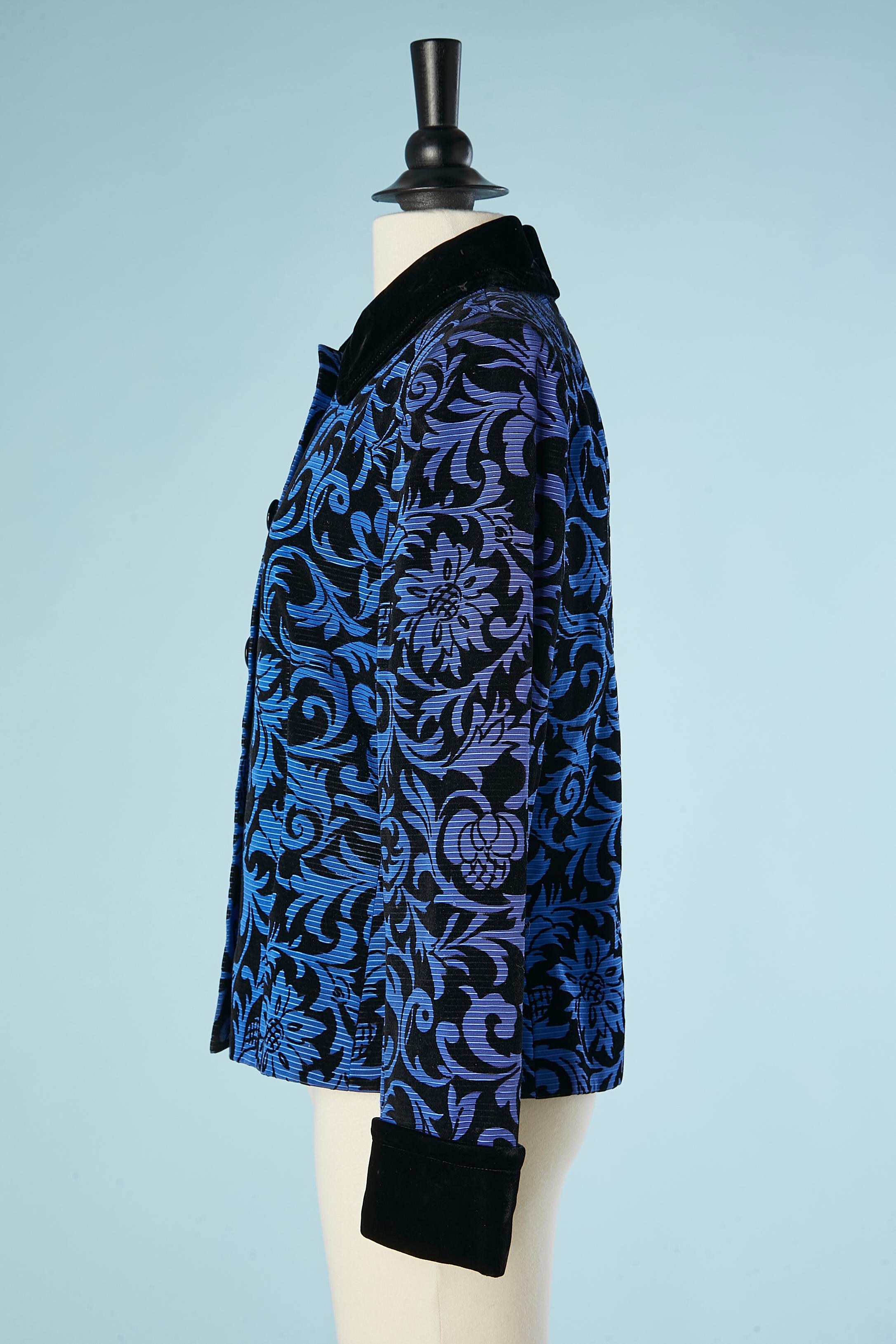 Blue Ottoman jacket with black velvet arabesque Givenchy Nouvelle Boutique  In Excellent Condition In Saint-Ouen-Sur-Seine, FR