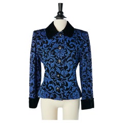 Blue Ottoman jacket with black velvet arabesque Givenchy Nouvelle Boutique 