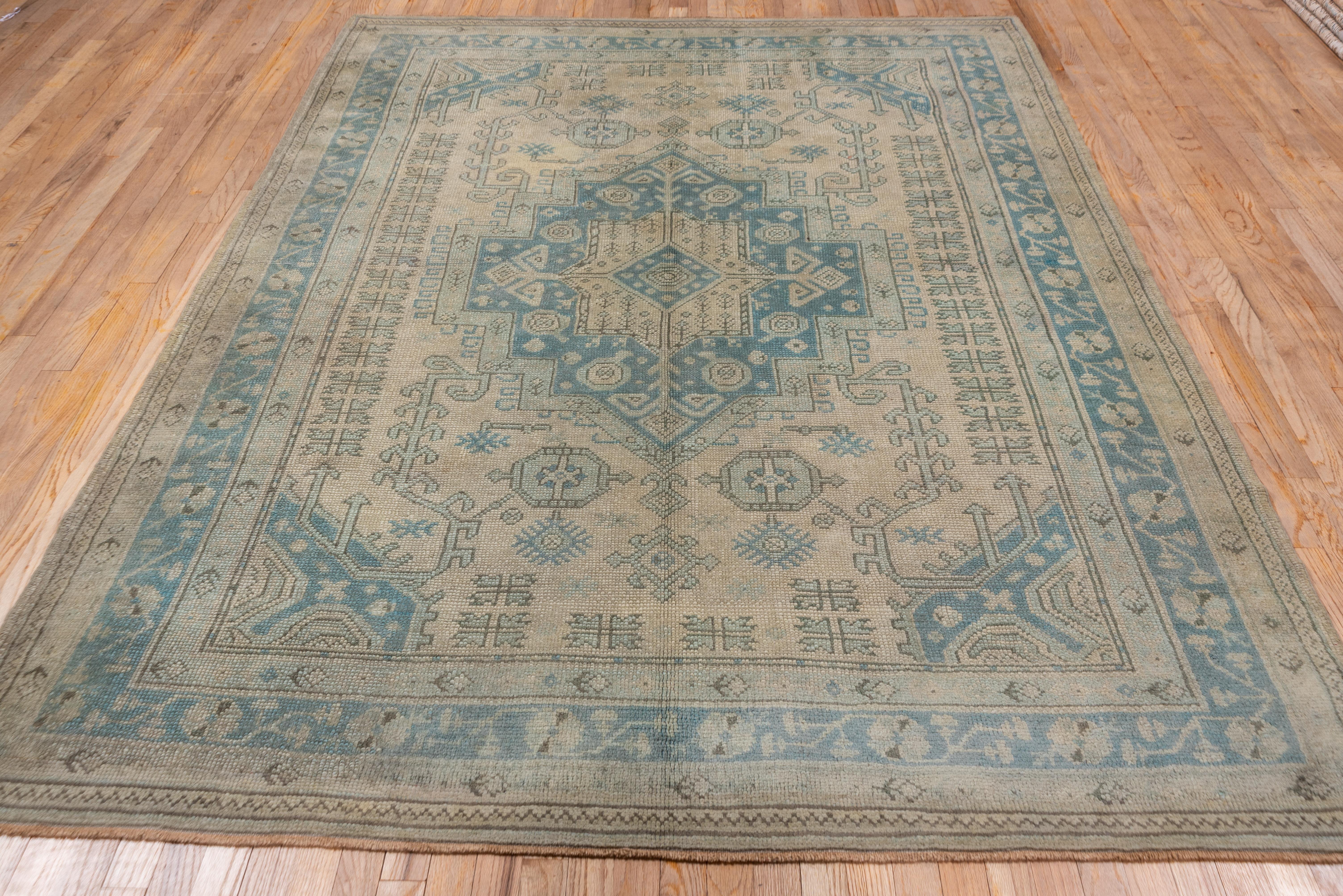 Hand-Knotted Blue Oushak Carpet, circa 1910s For Sale