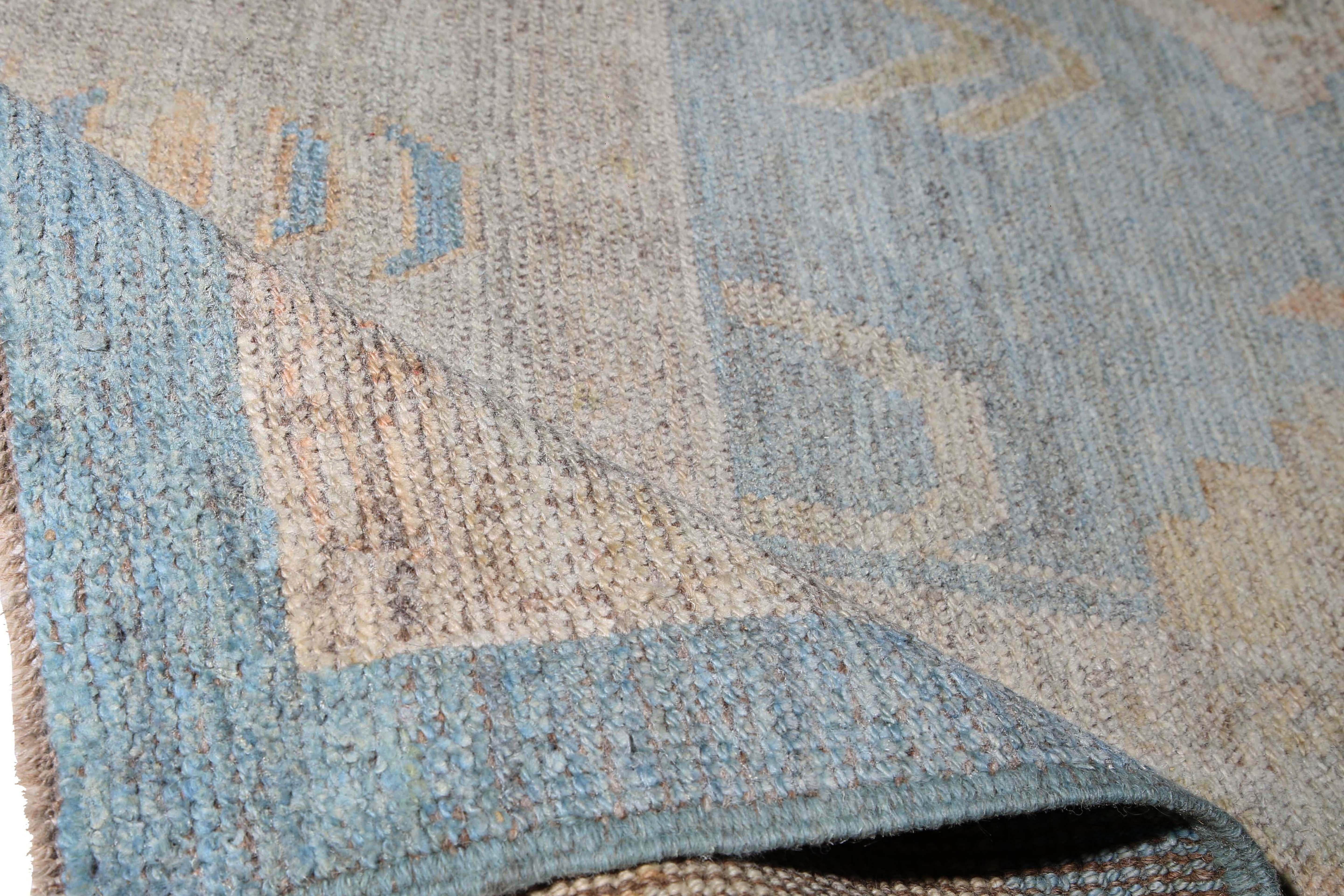 Hand-Woven Blue Oushak Rug From Turkey For Sale