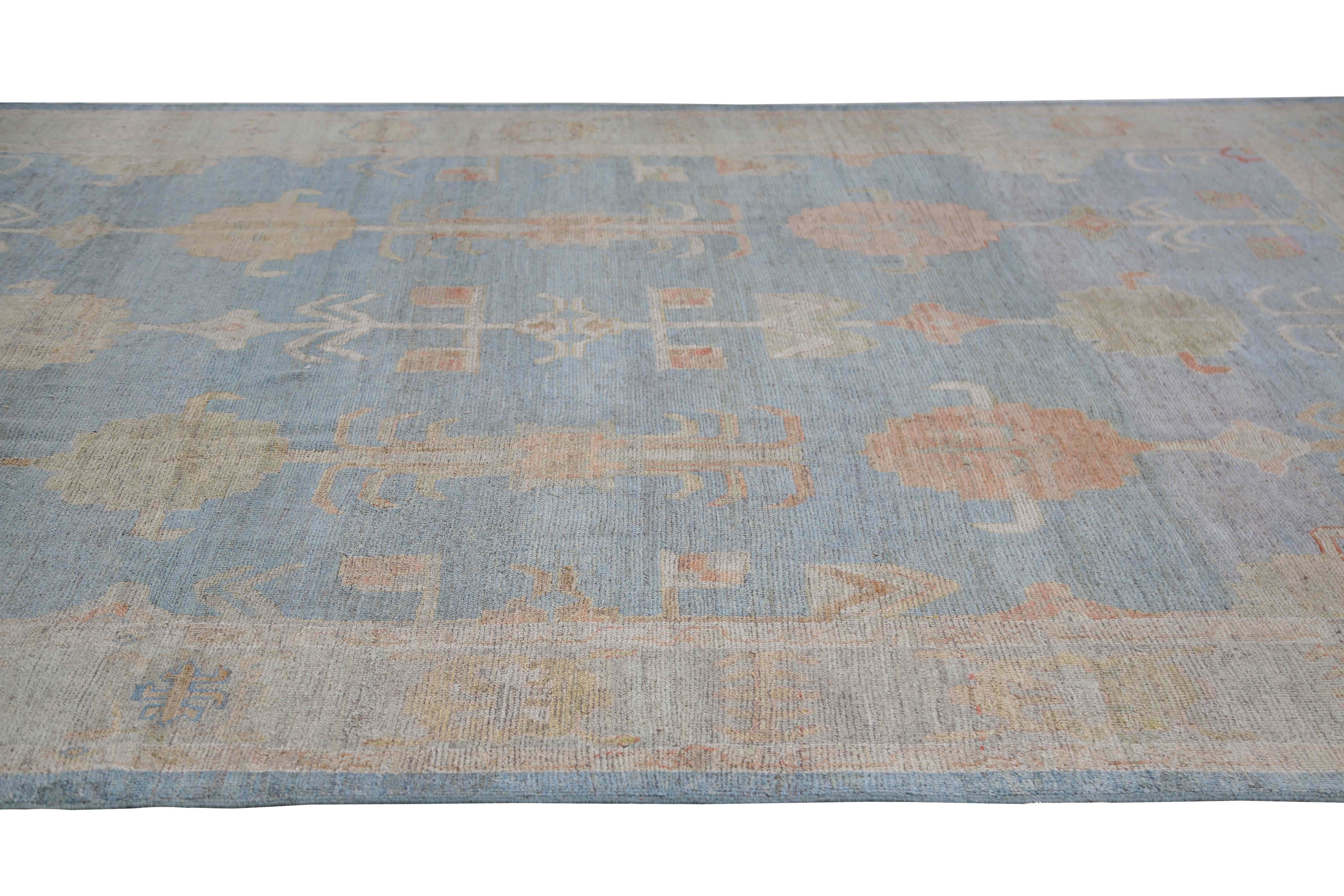 Contemporary Blue Oushak Rug From Turkey For Sale