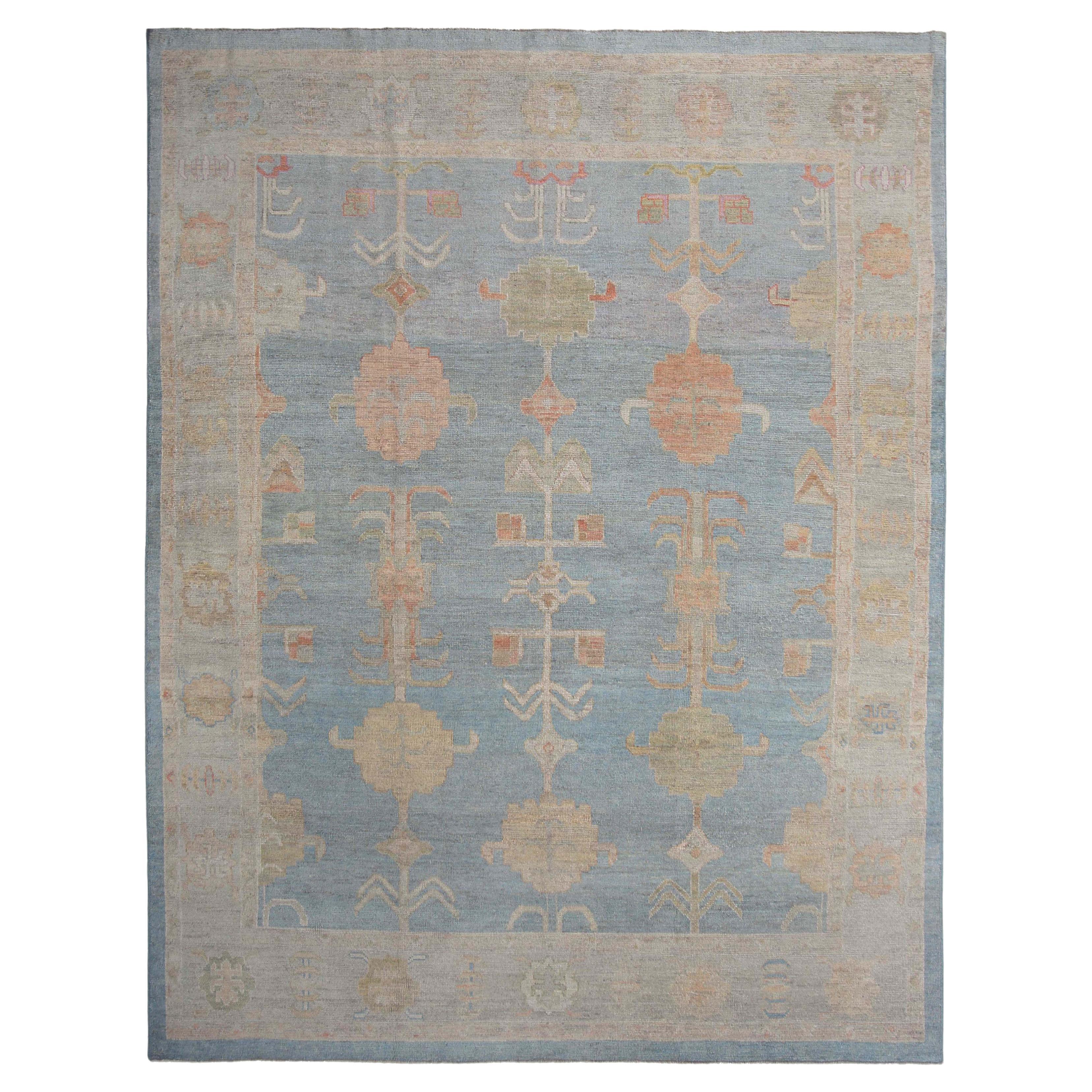 Blue Oushak Rug From Turkey For Sale
